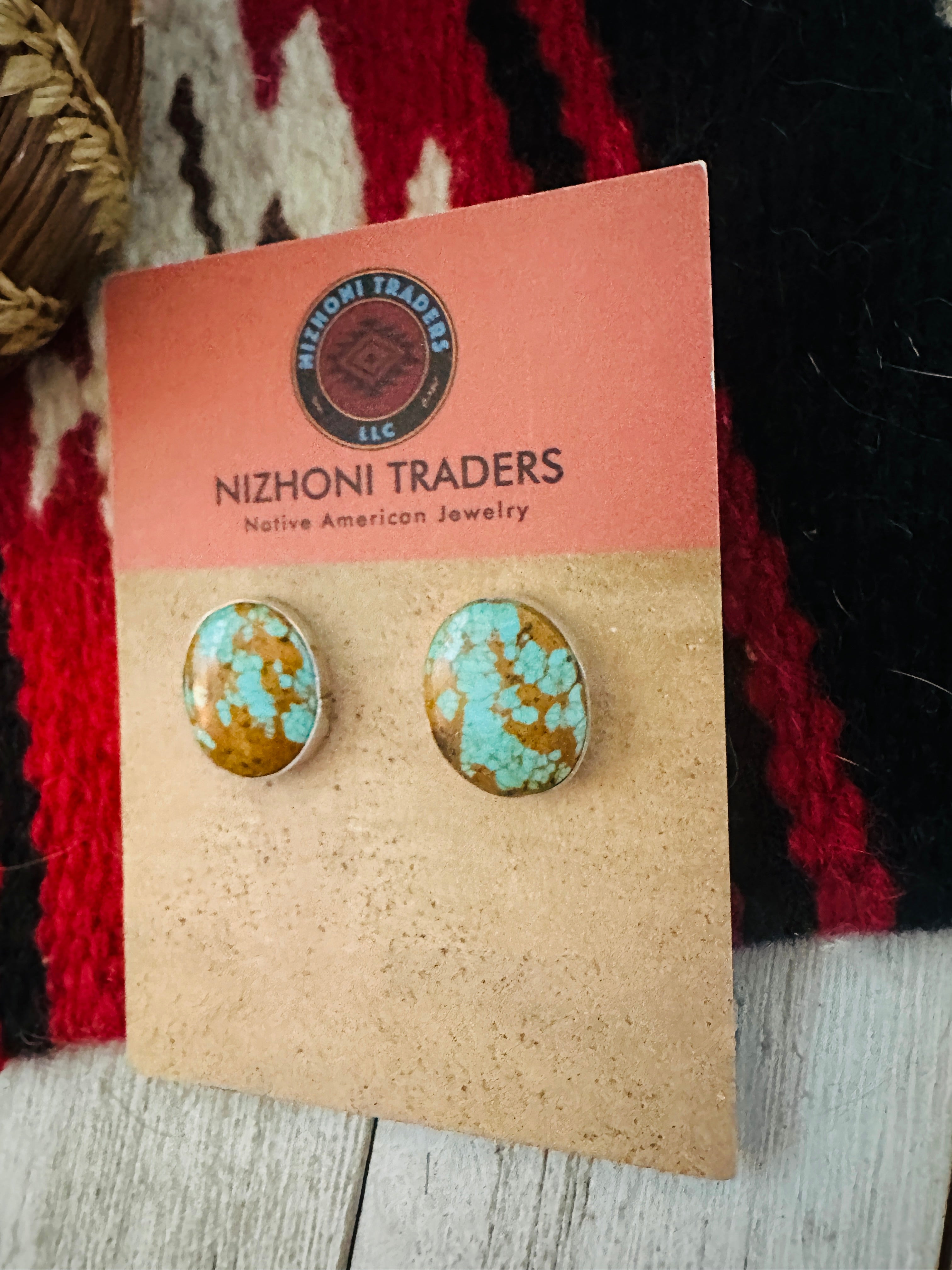 Navajo Number 8 Turquoise & Sterling Silver Stud Earrings