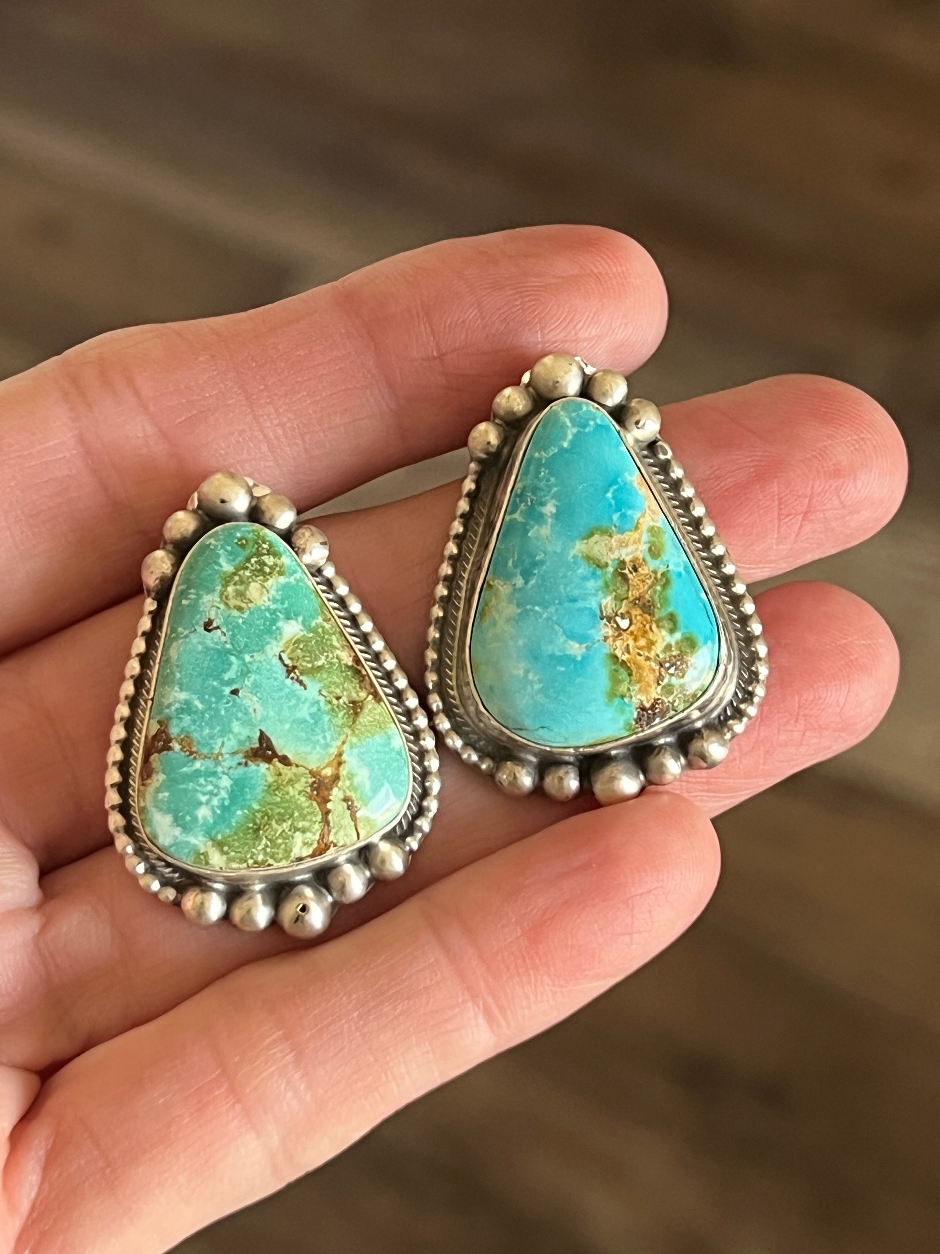 Massive Navajo Sterling Silver and Sonoran Mountain Turquoise Statement Necklace with Earrings by Talila Benally