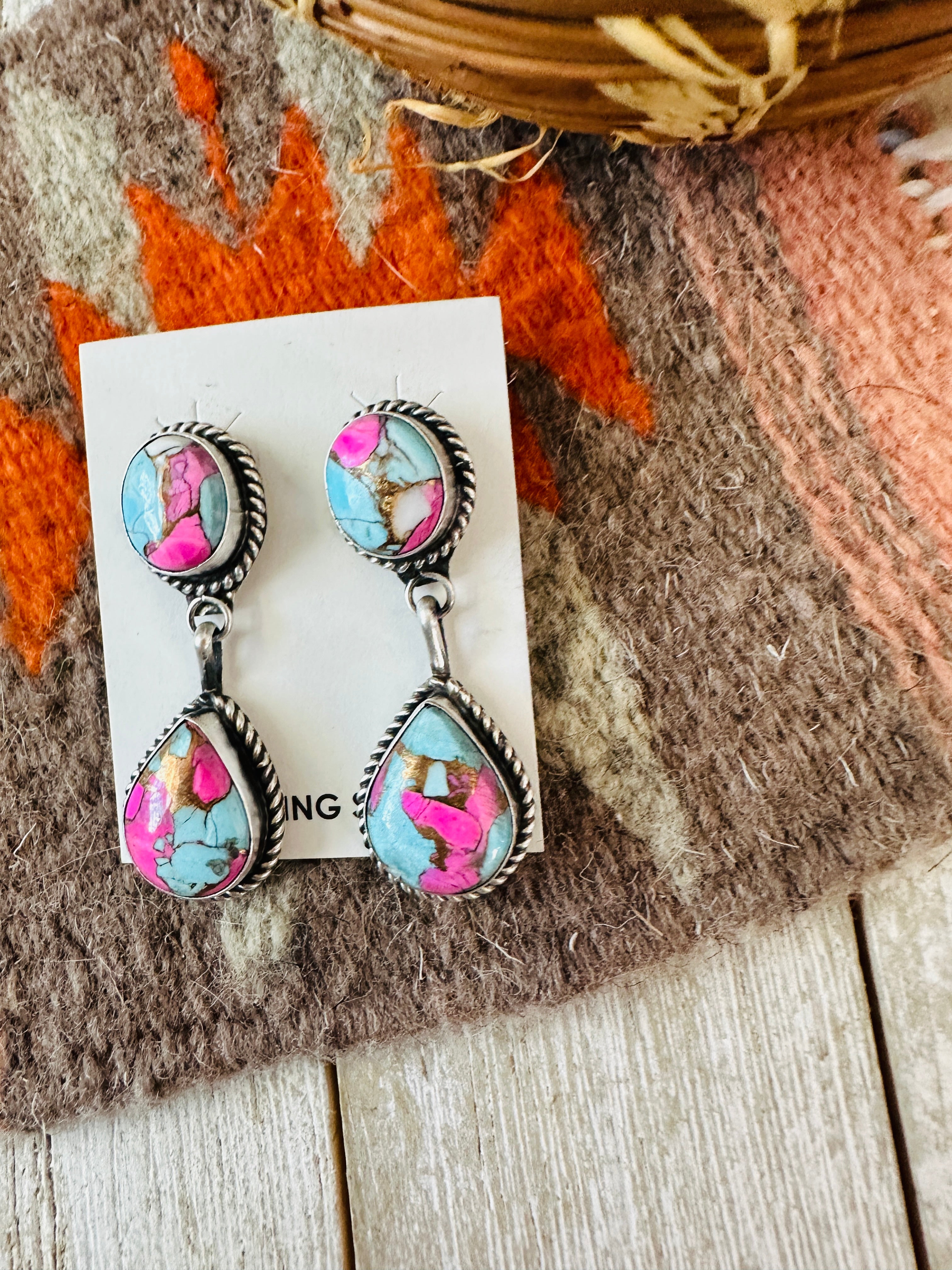 Handcrafted Cotton Candy and Sterling Silver Dangle Earrings