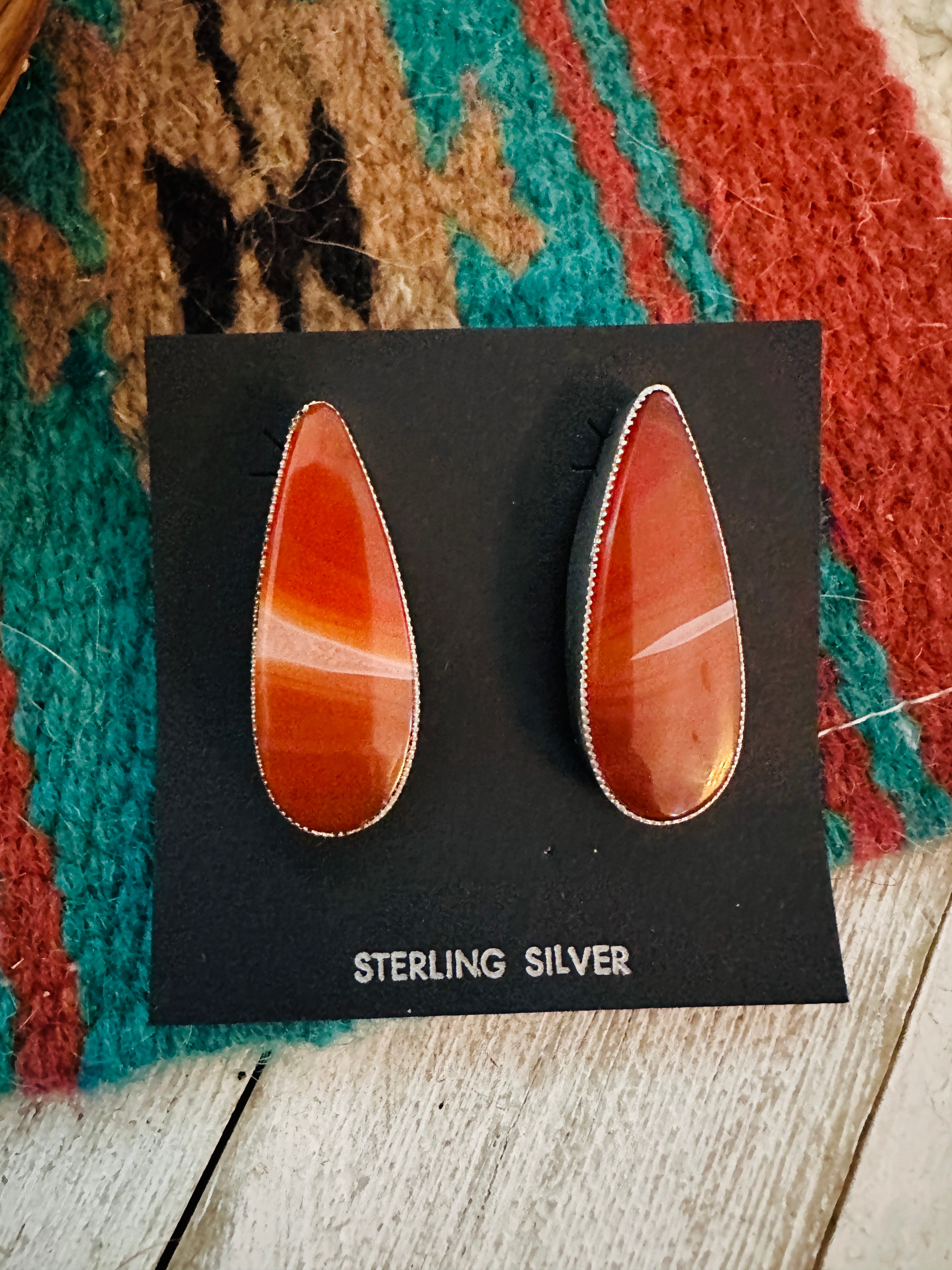 Navajo Jasper Sterling Silver Post Earrings Signed