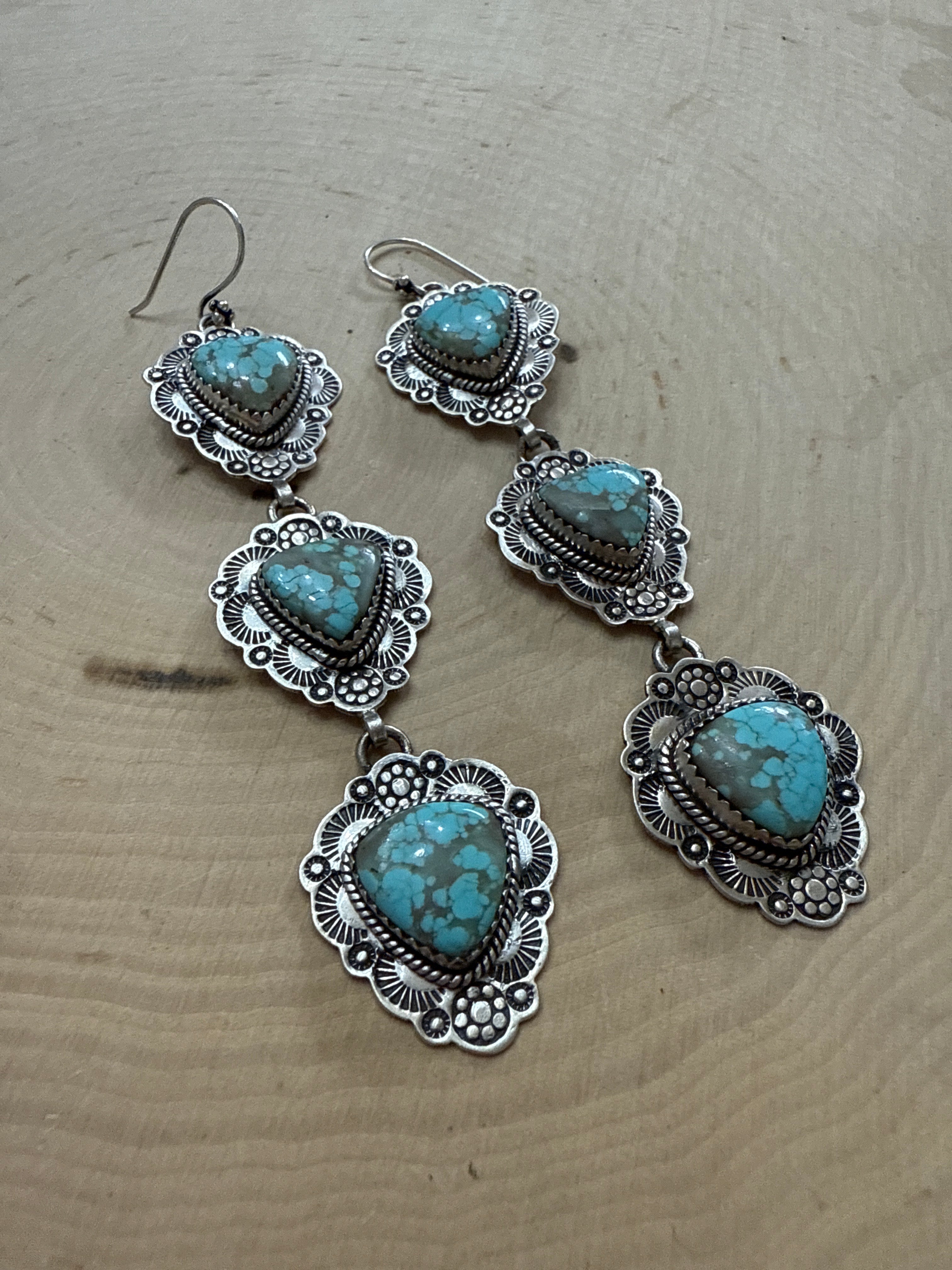 Handmade Number 8 Turquoise and Sterling Silver Dangle Earrings