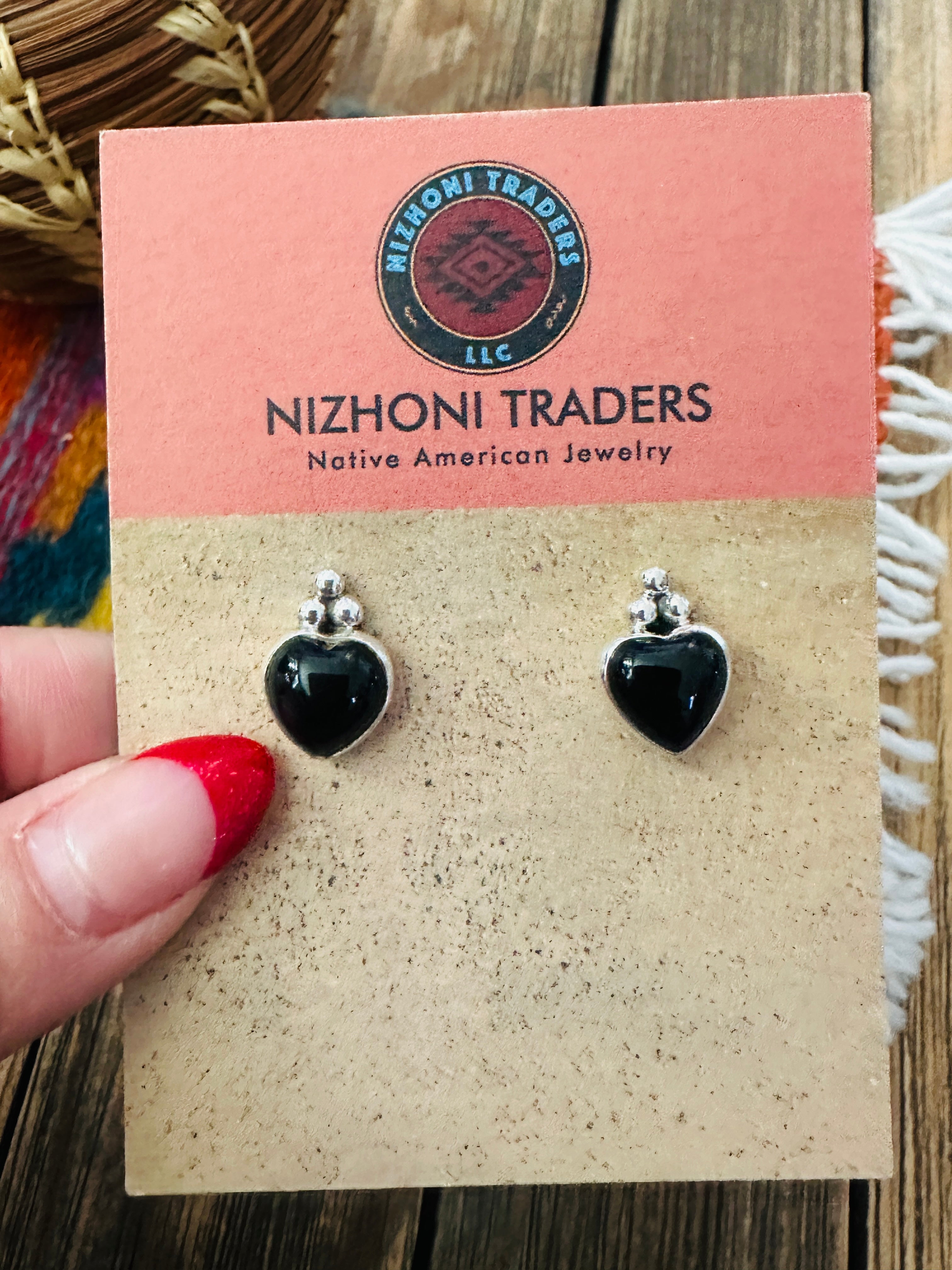 Handcrafted Black Onyx & Sterling Silver Heart Stud Earrings