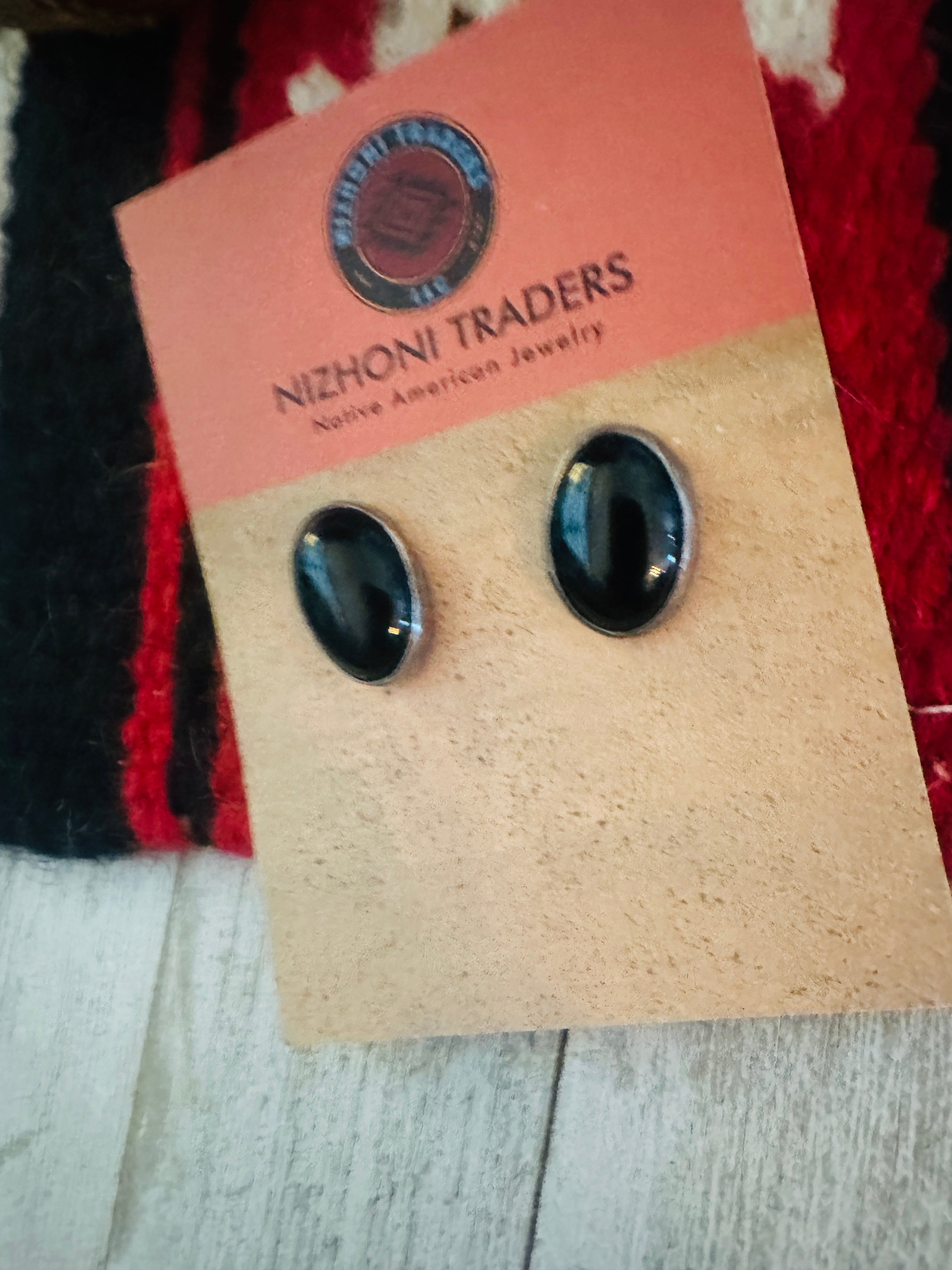 Navajo Onyx & Sterling Silver Stud Earrings