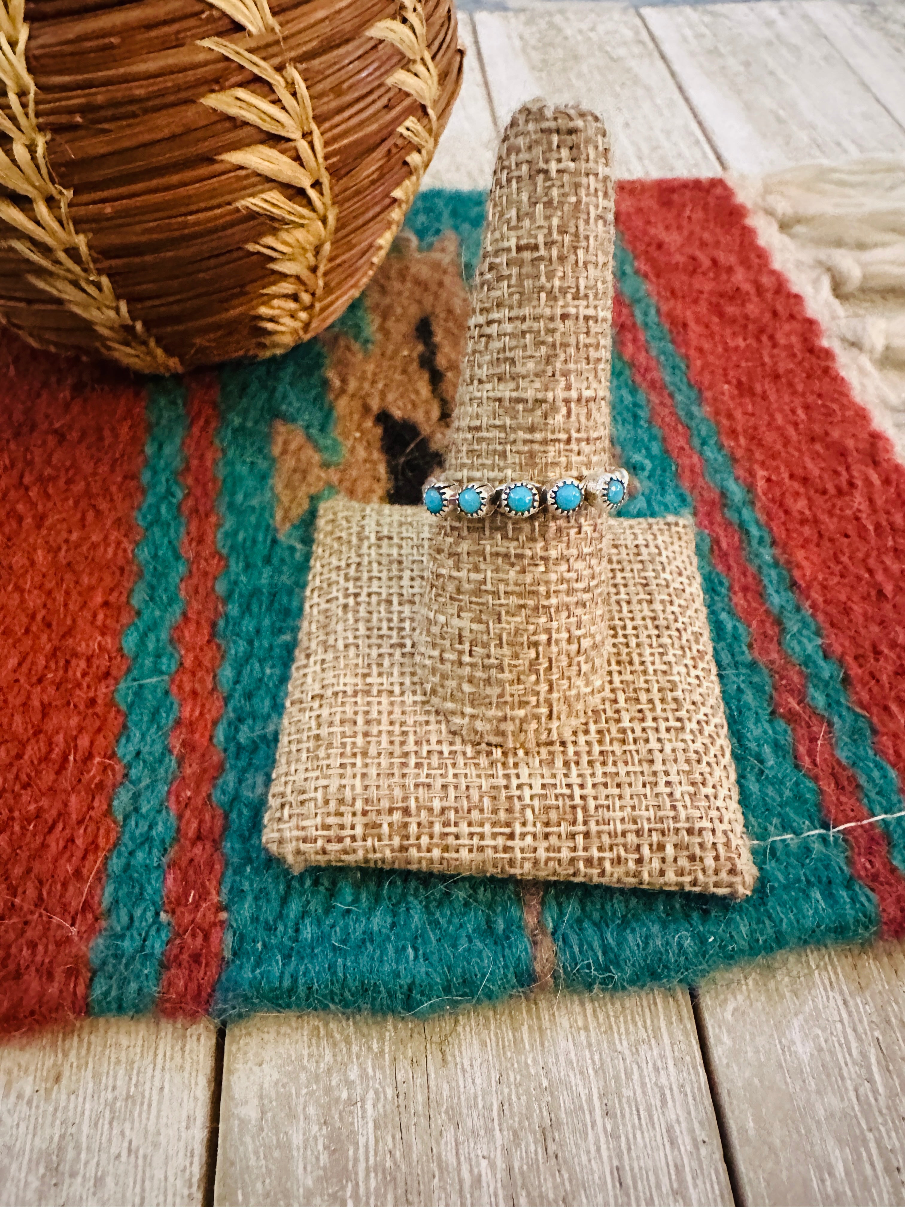 Handcrafted Turquoise & Sterling Silver Twisted Band Ring
