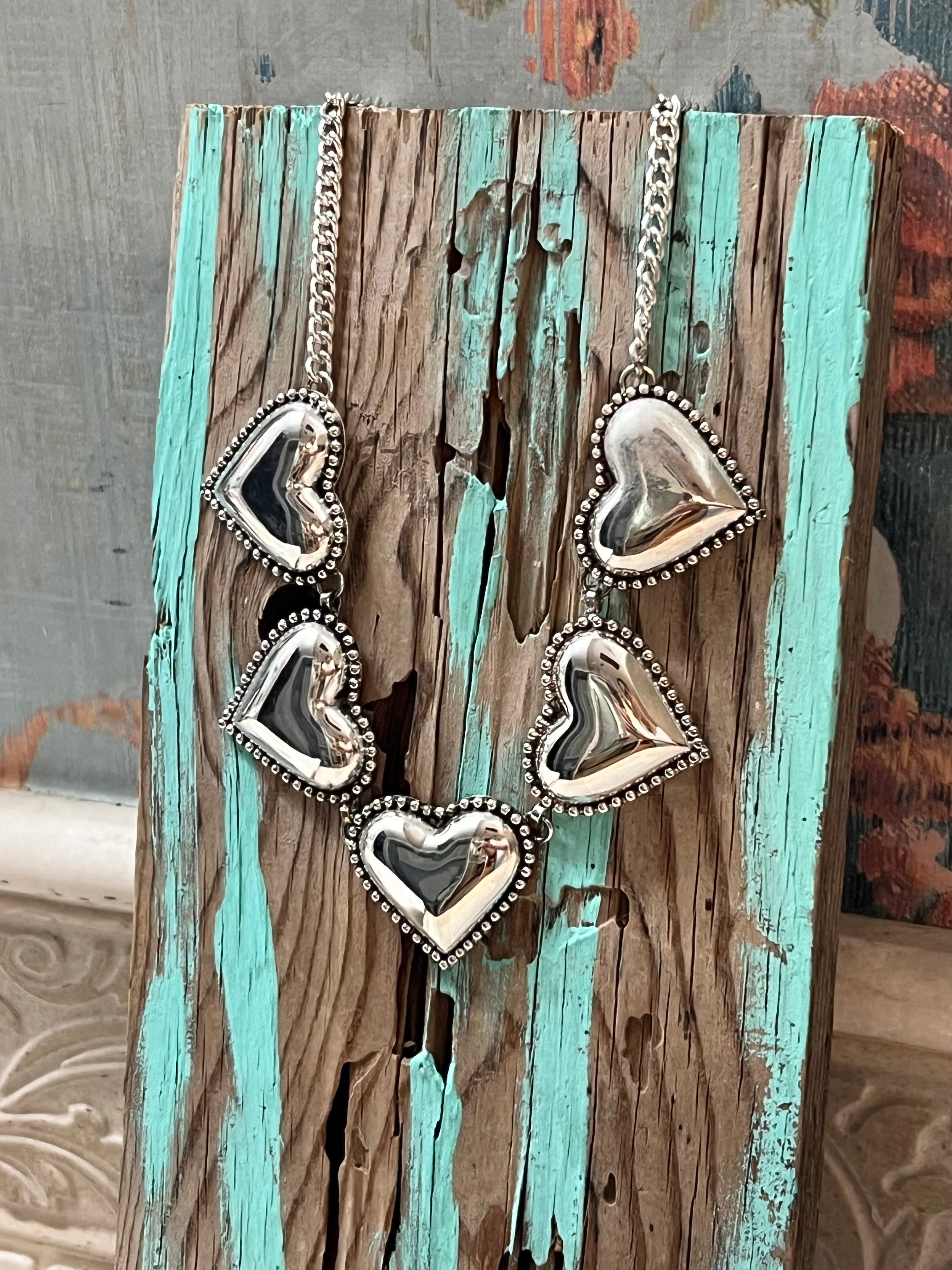 Silver-Plated Brass Five Heart Necklace