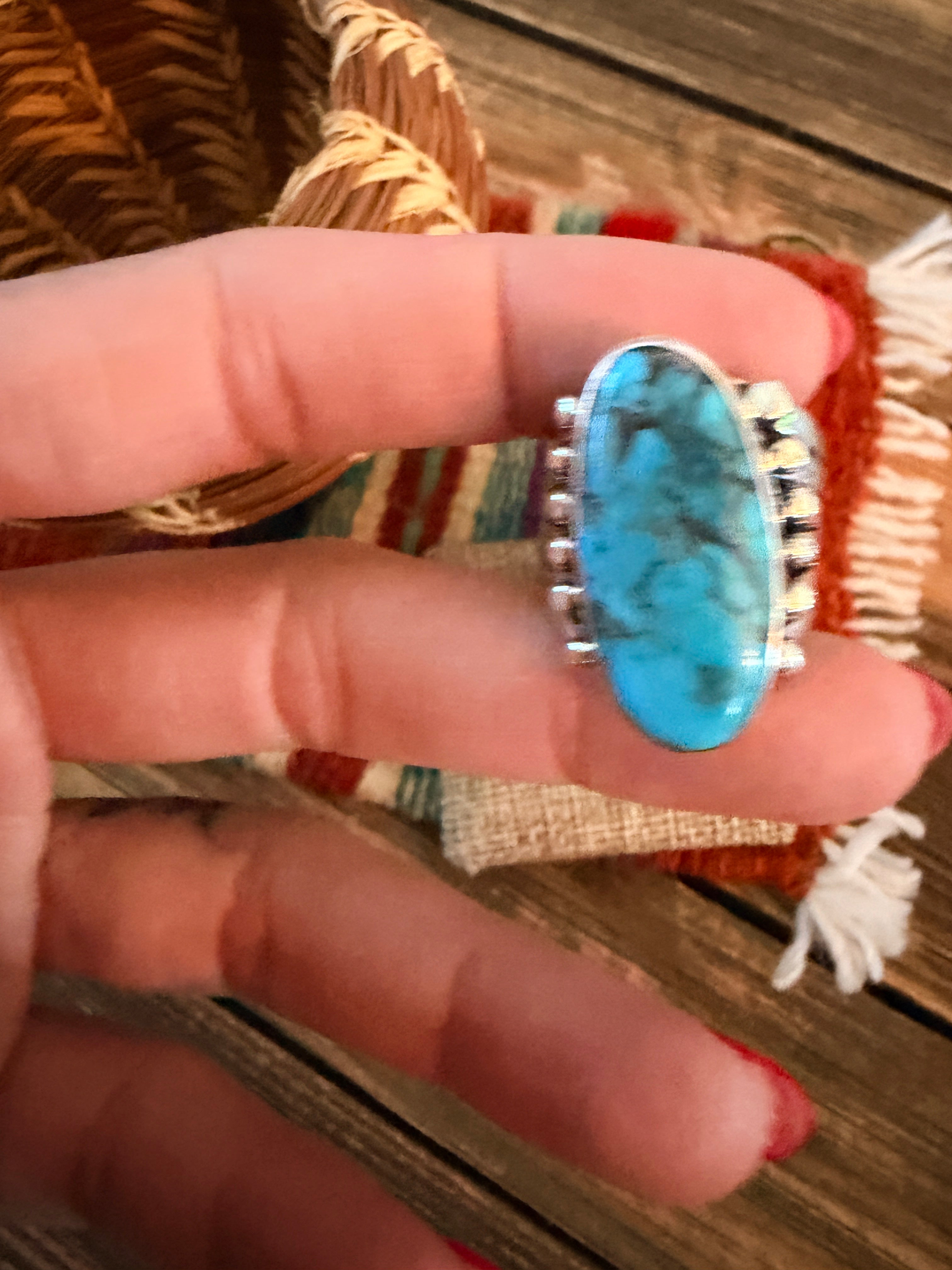 Handcrafted Turquoise & Sterling Silver Ring Size 6.75