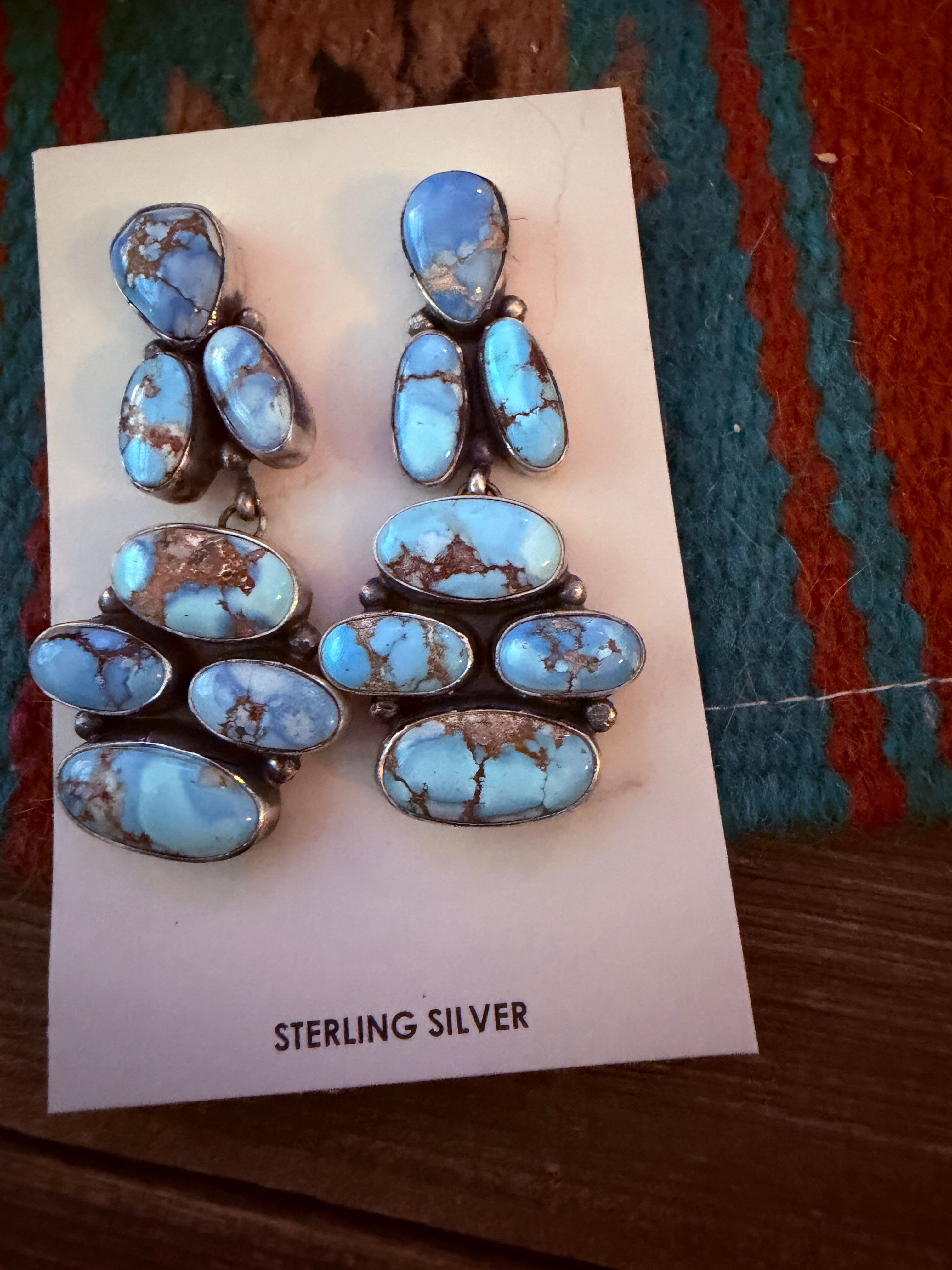 Handcrafted Golden Hills Turquoise & Sterling Silver Cluster Dangle Earrings by Jameson Garcia
