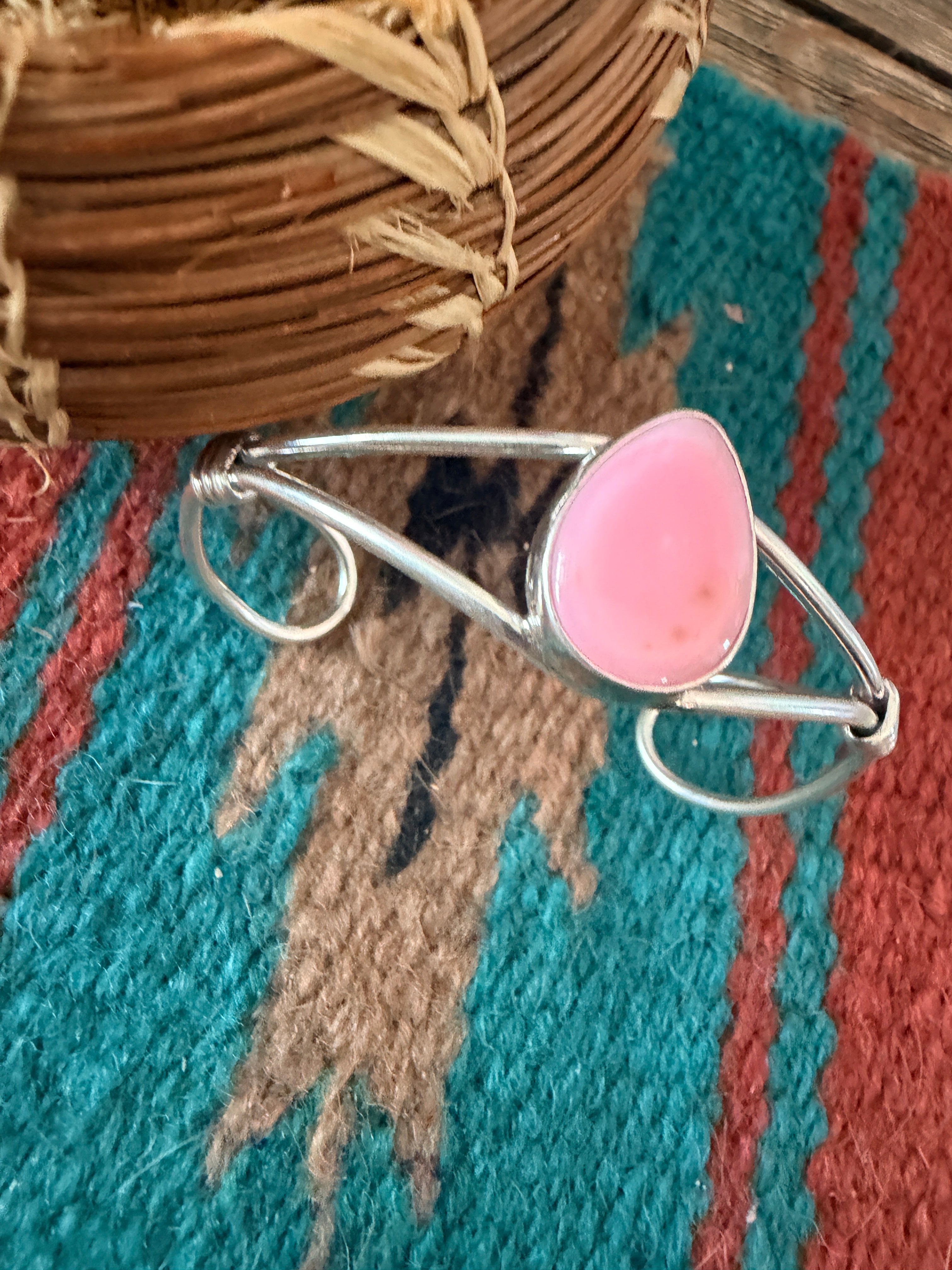 Handcrafted Queen Pink Conch & Sterling Silver Cuff Bracelet