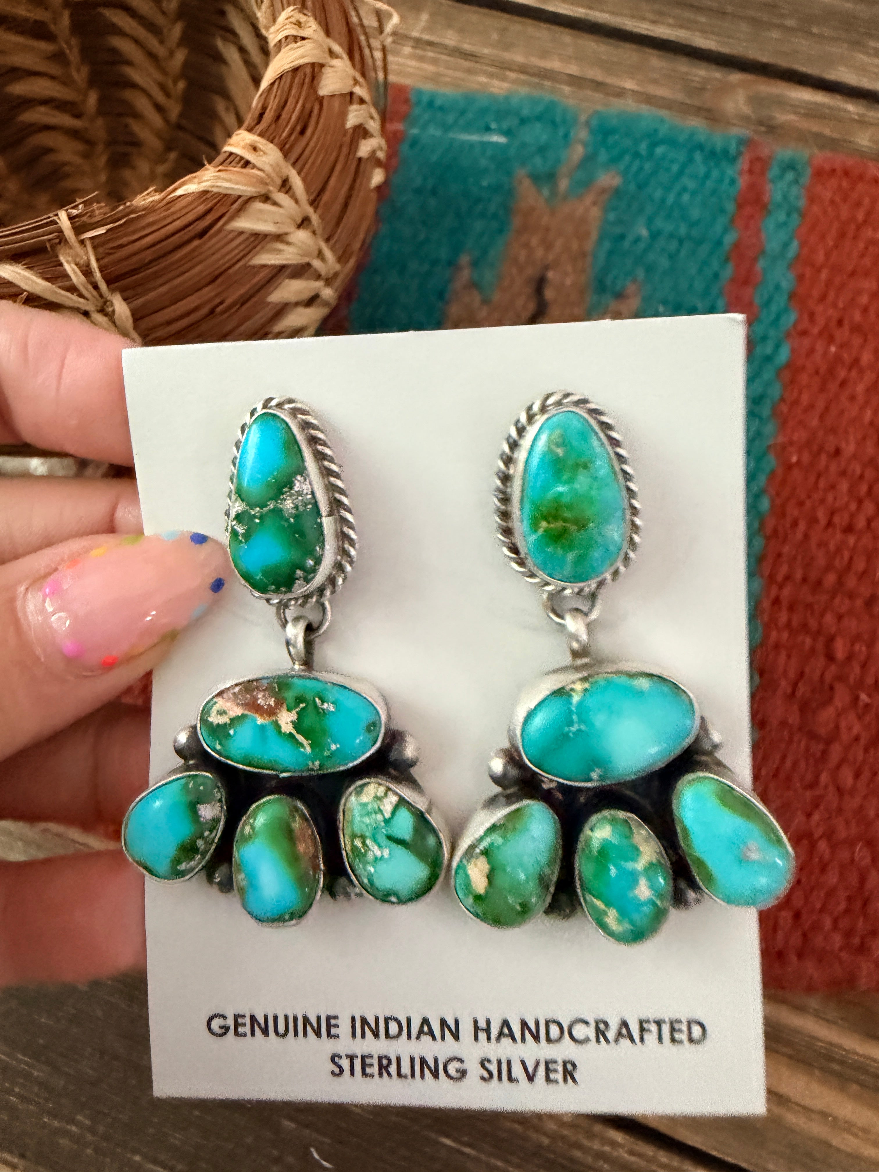 Handcrafted Sonoran Mountain Turquoise & Sterling Silver Dangle Earrings by Letricia Largo