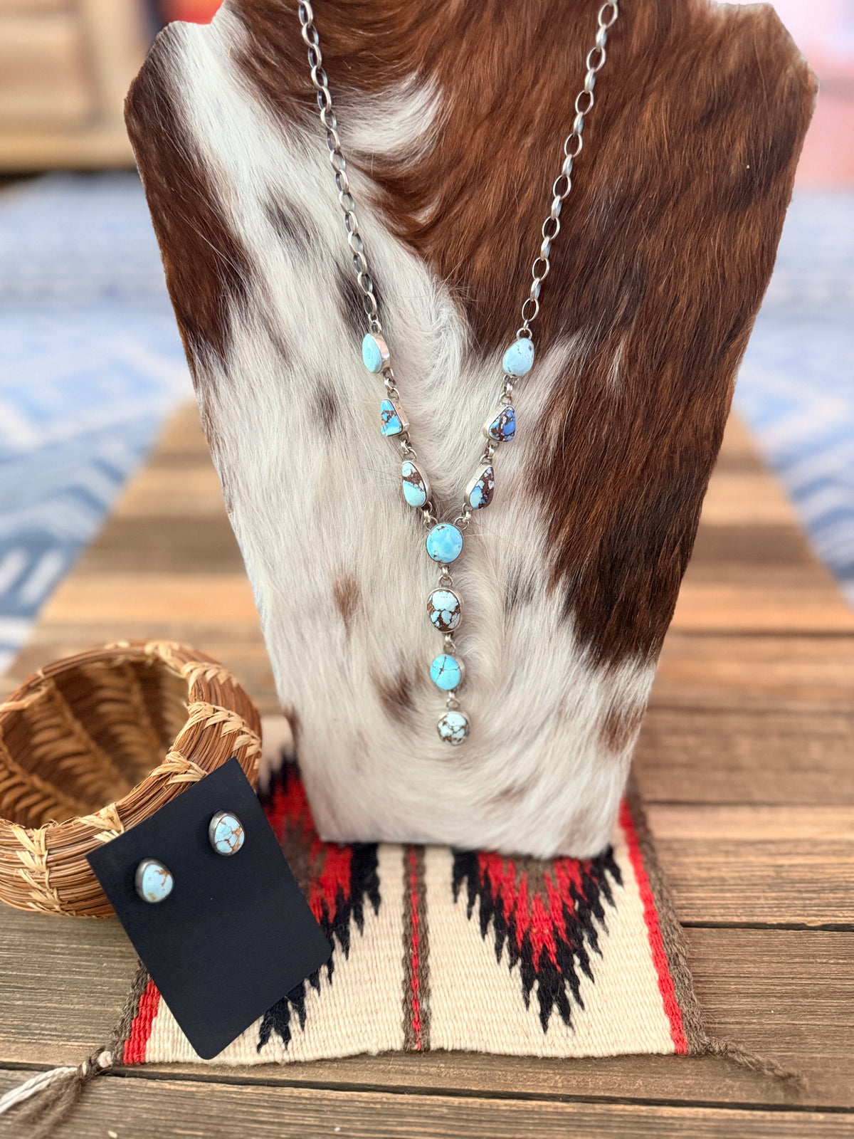 Handcrafted Golden Hills Turquoise & Sterling Silver Necklace and Earring Set by Larry Kaye