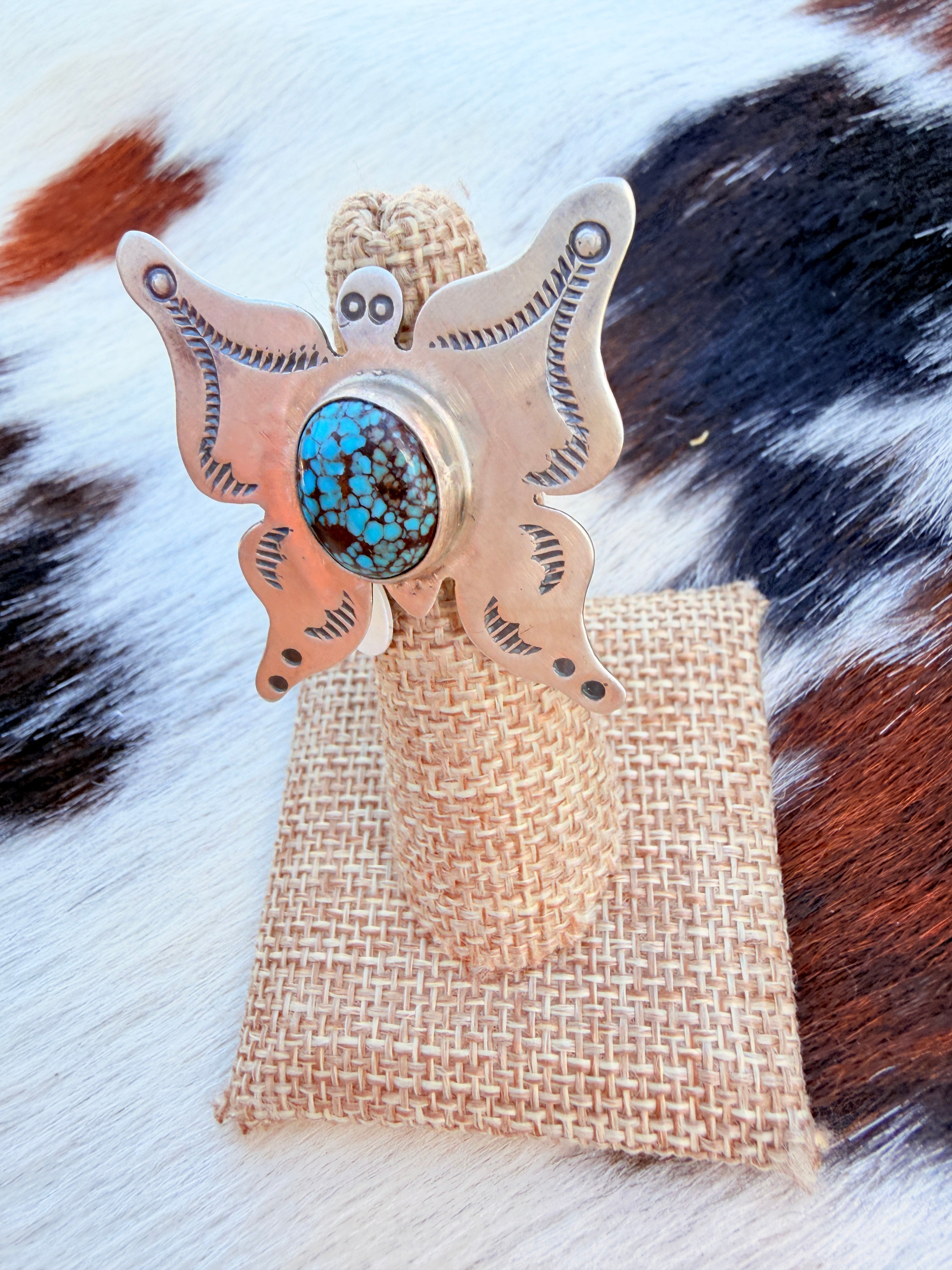 Handcrafted Turquoise & Sterling Silver Adjustable Butterfly Ring