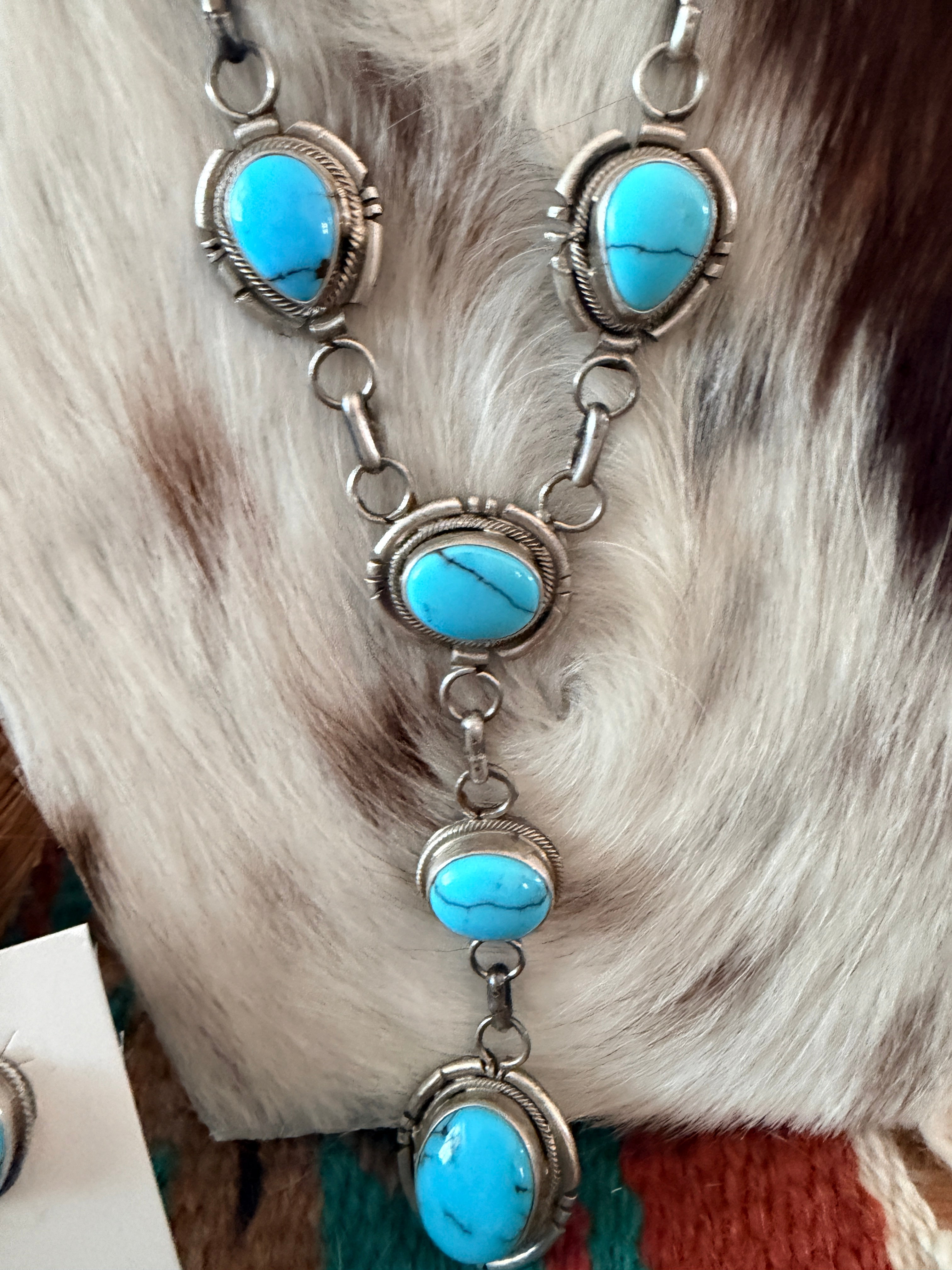 Handcrafted Turquoise & Sterling Silver Necklace and Earring Set