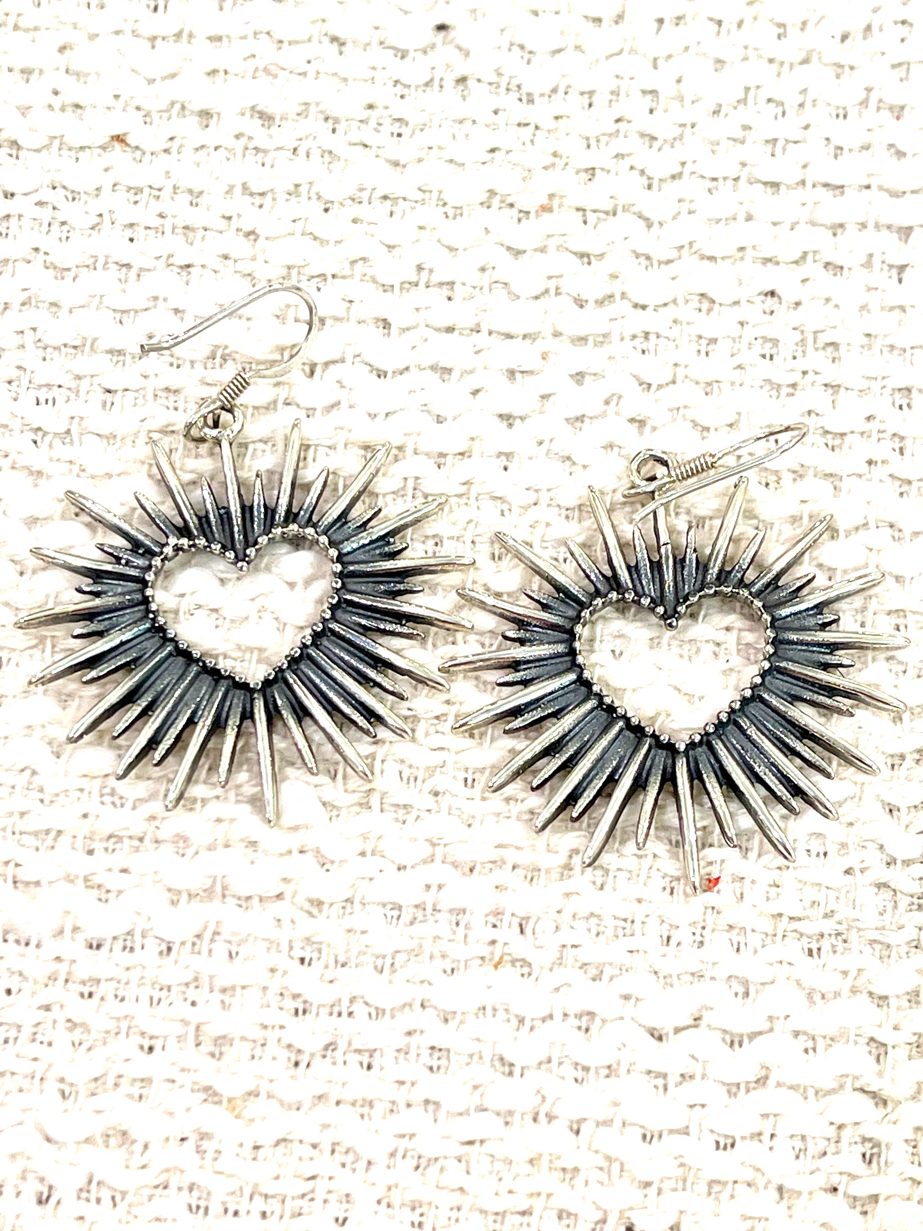 Handmade In Mexico Sterling Silver , Heart Dangle Earrings