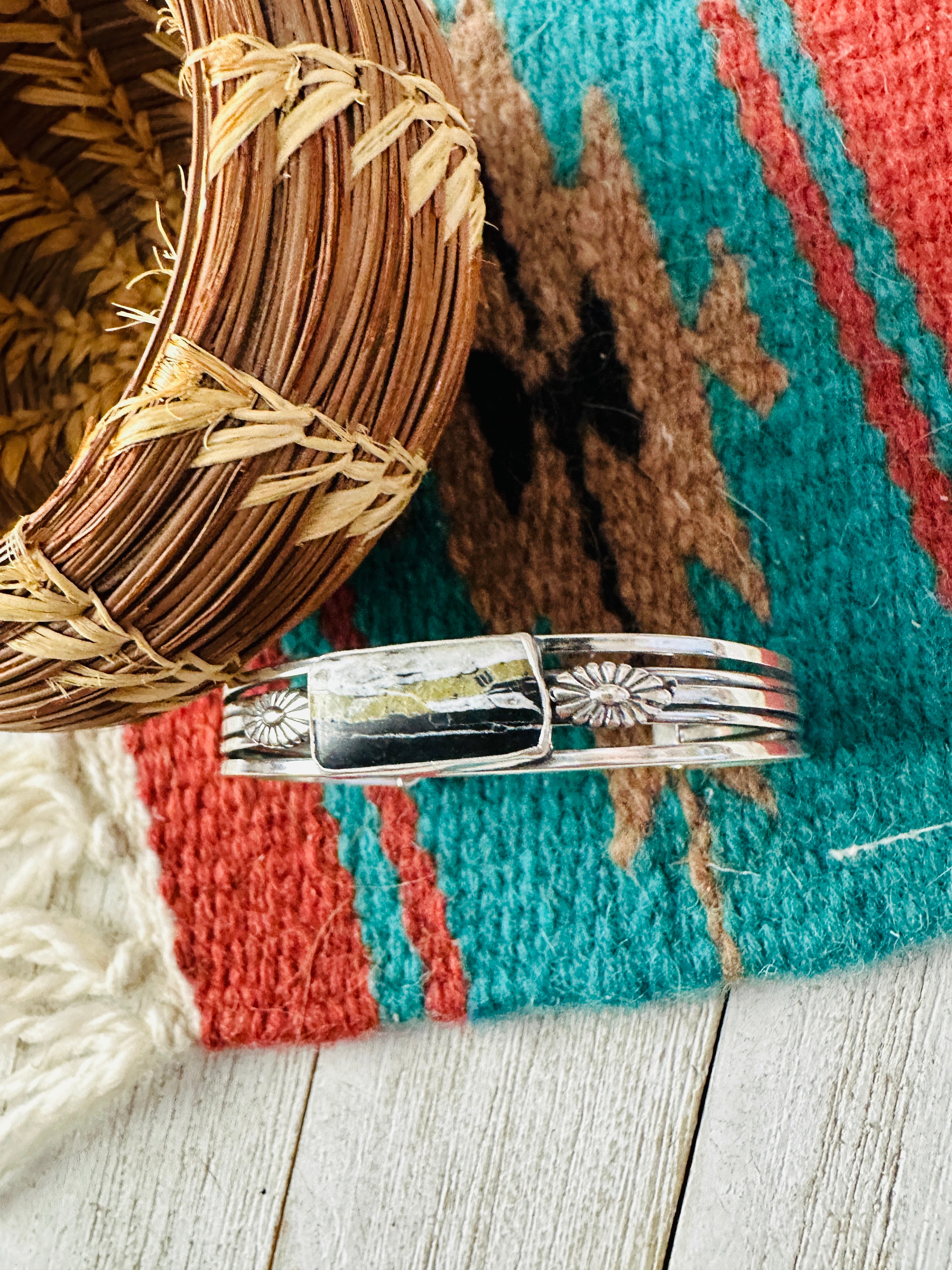 Navajo White Buffalo & Sterling Silver Cuff Bracelet