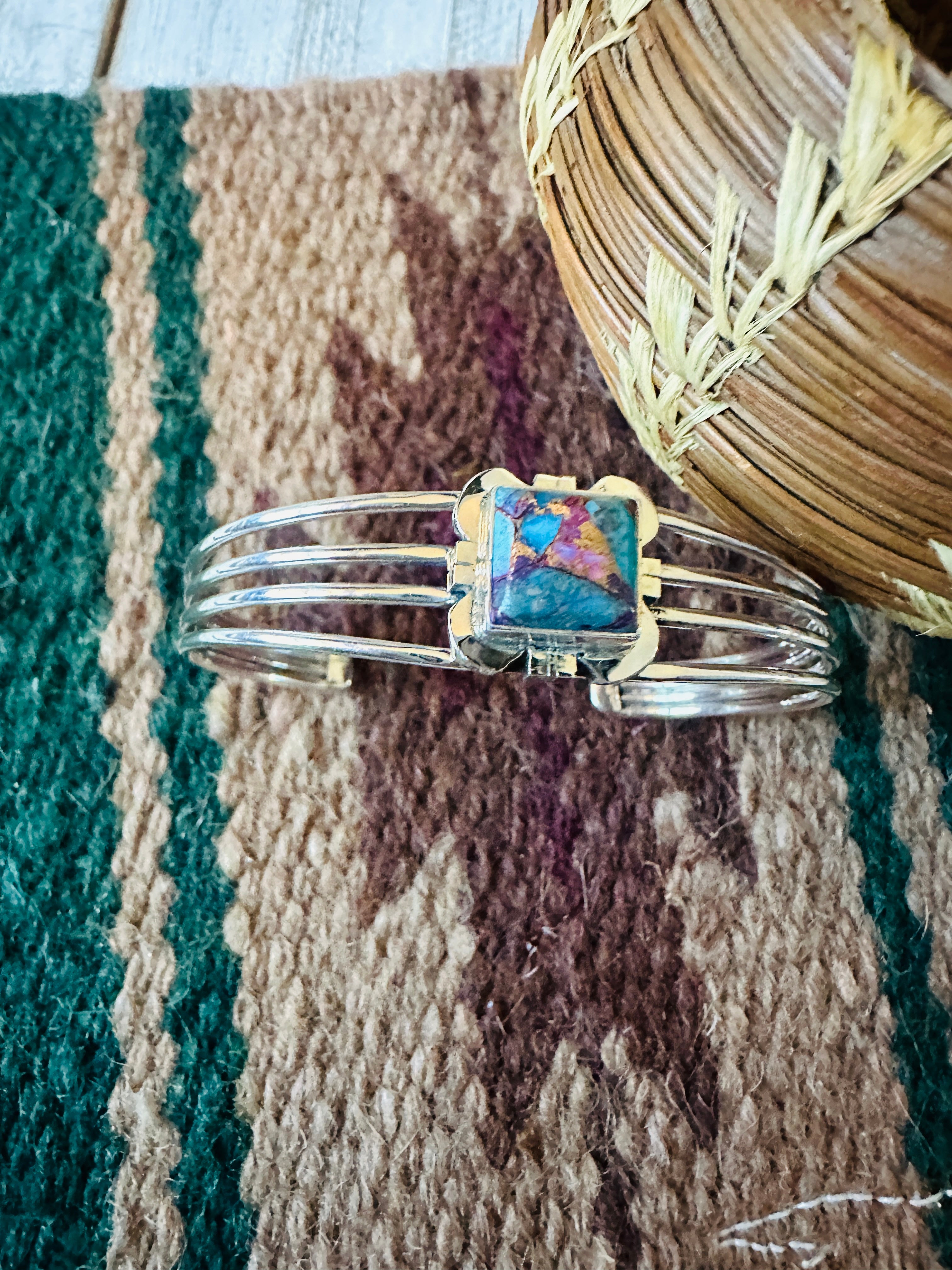 Navajo Sterling Silver & Pink Dream Mojave Cuff Bracelet