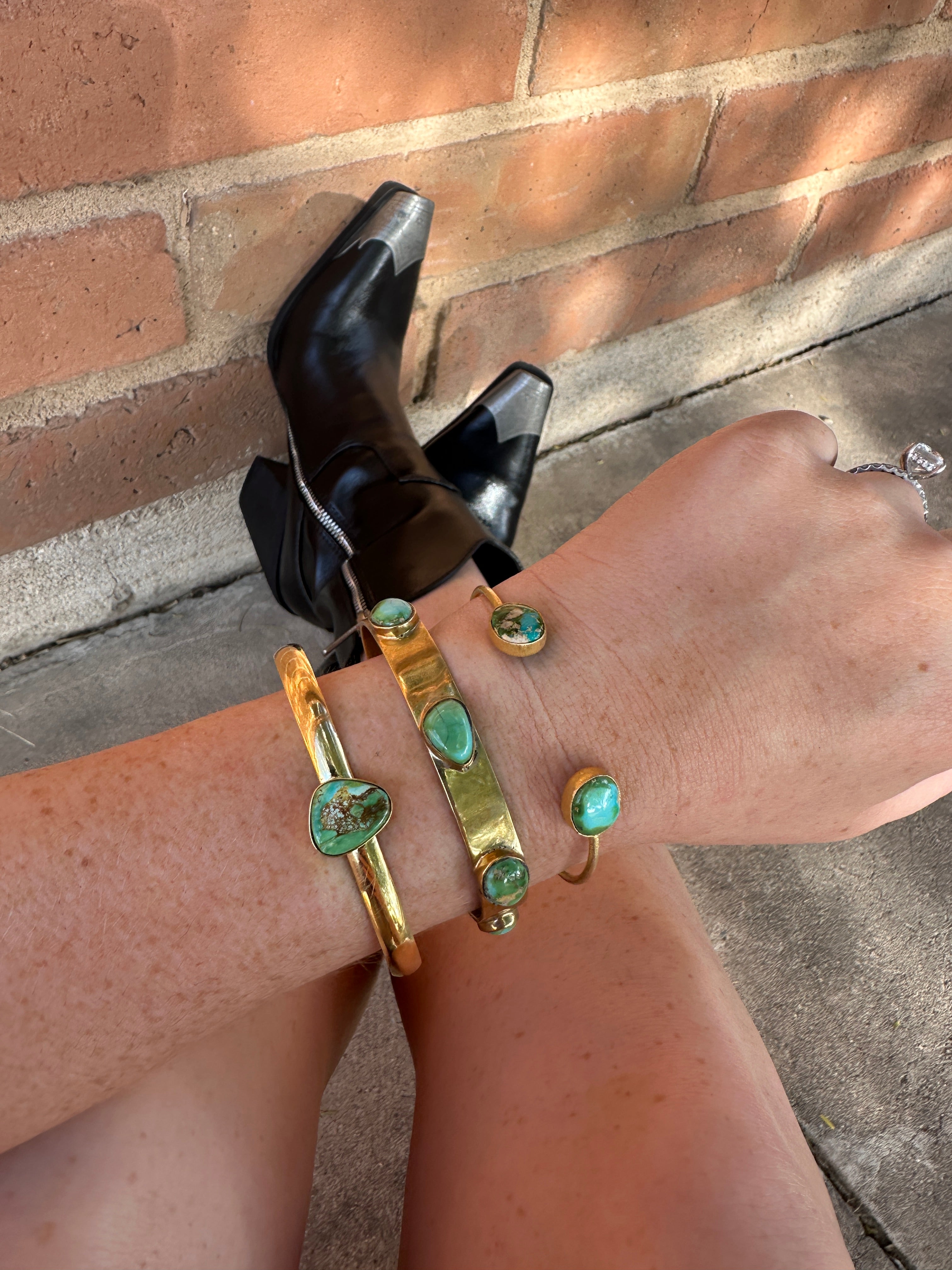 “The Golden Collection” Summerhaven Handmade Natural Sonoran Turquoise Gold Plated Bracelet Cuff