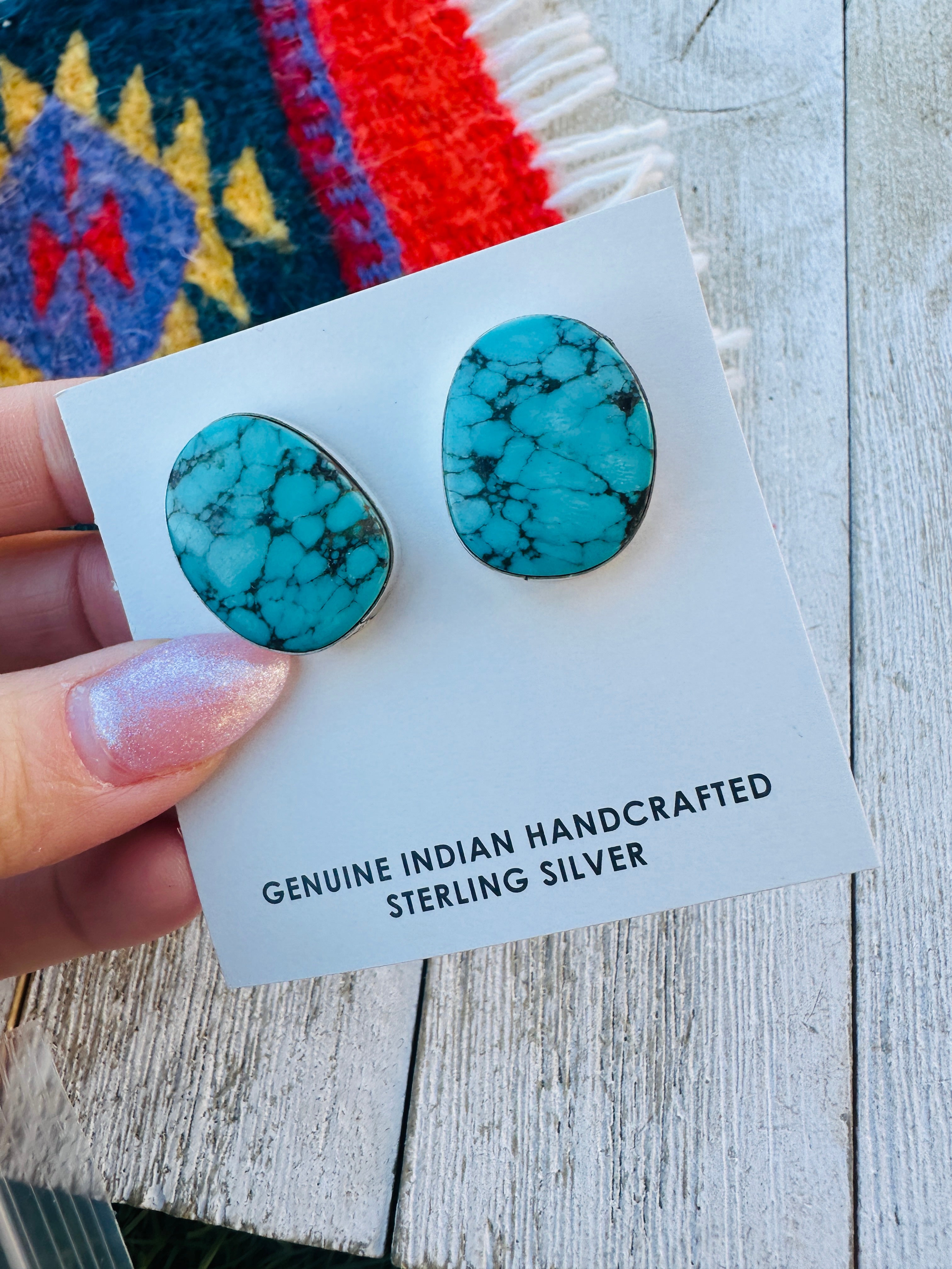 Handcrafted Kingman Web Turquoise & Sterling Silver Post Earrings