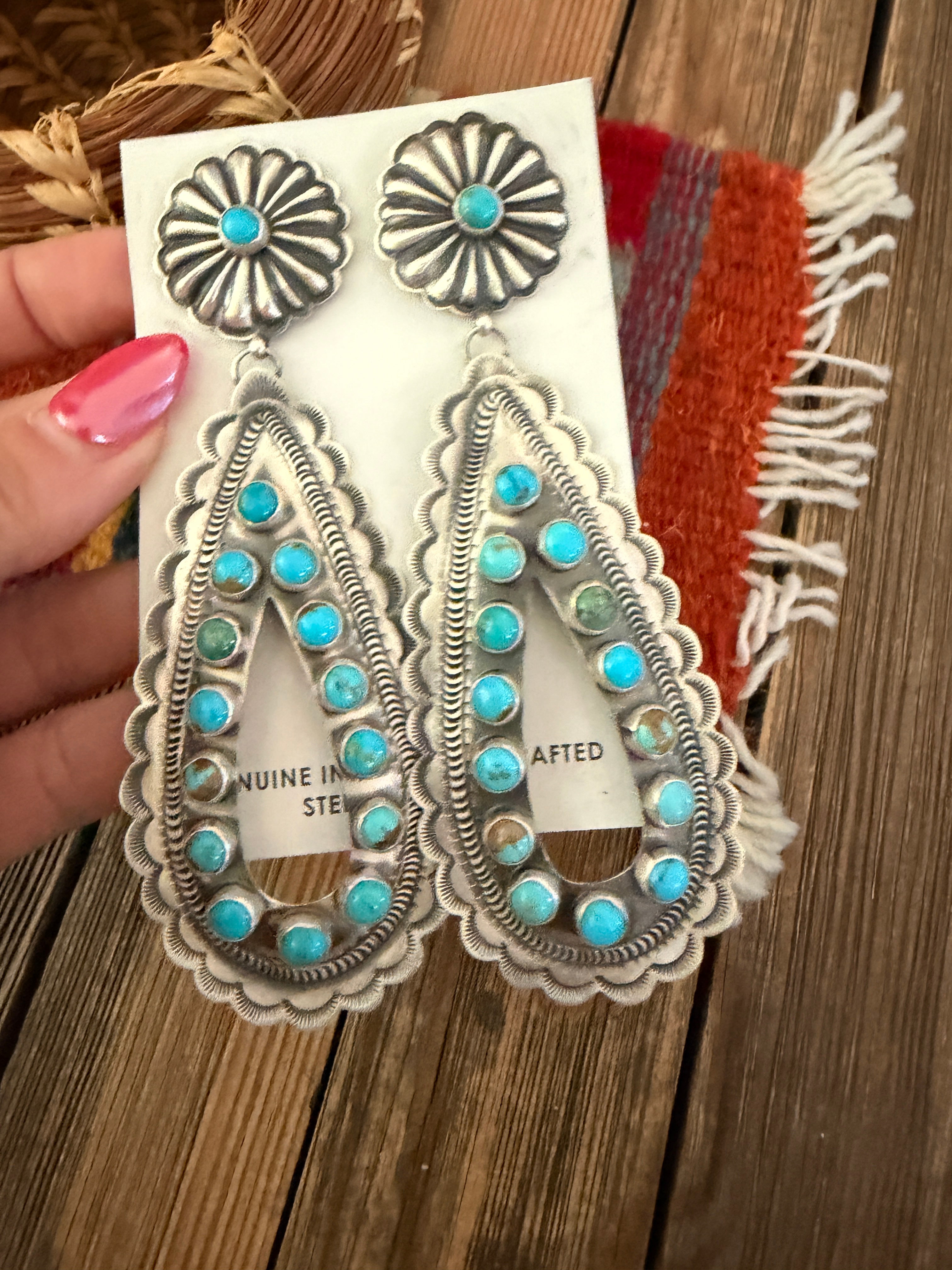 Handcrafted Turquoise & Sterling Silver Dangle Earrings by Eugene Charley