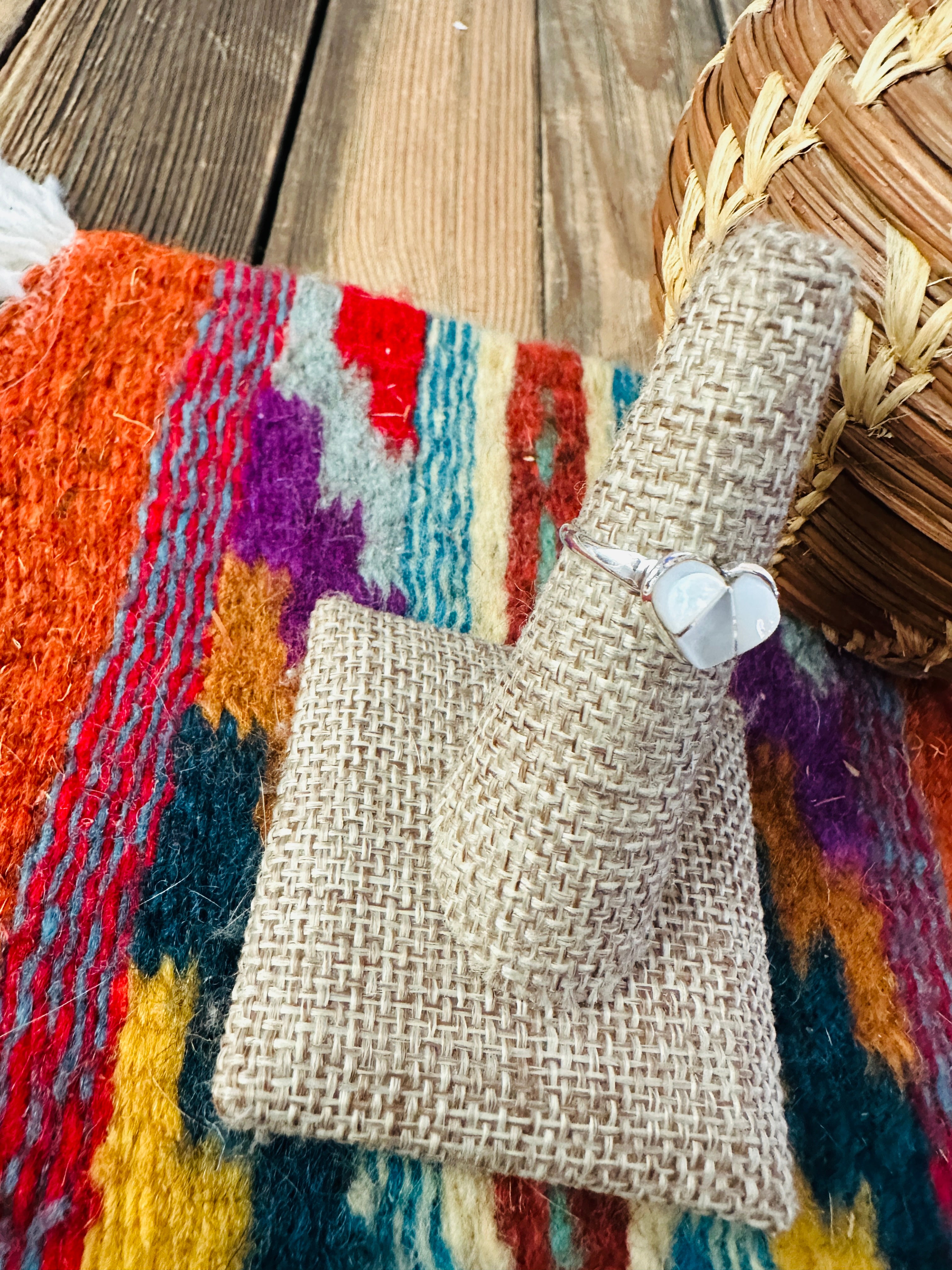 Handcrafted Mother of Pearl & Sterling Silver Inlay Heart Ring Size 6