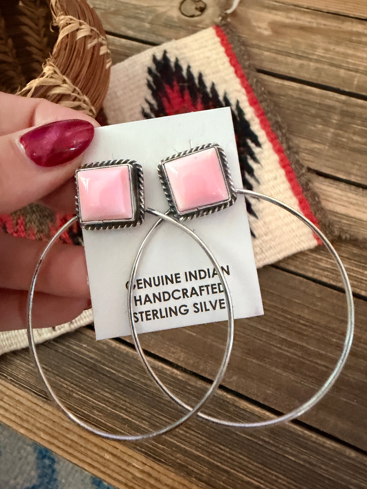 Handcrafted Queen Pink Conch and Sterling Silver Dangle Hoop Earrings by Elouise Kee