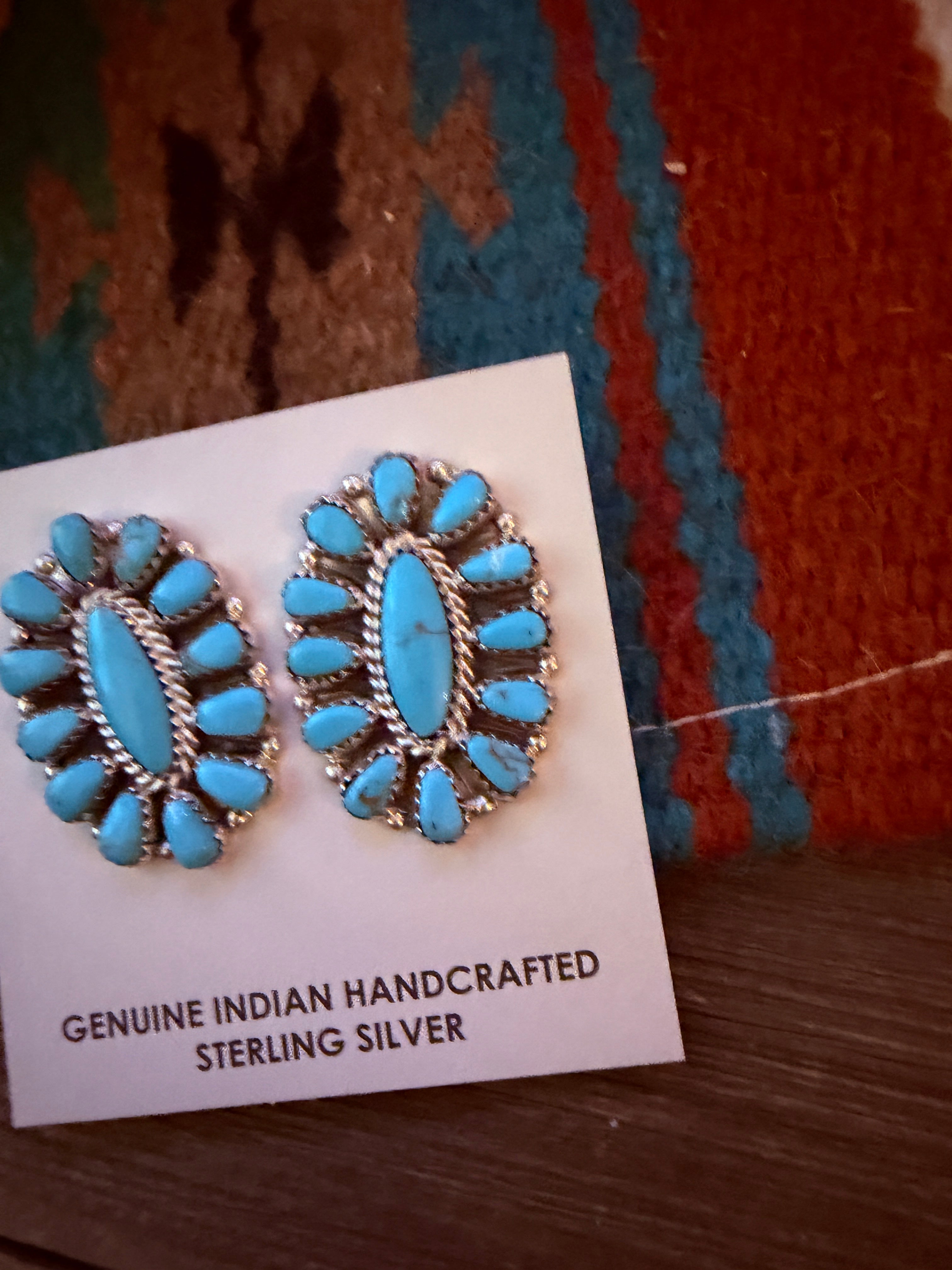 Handcrafted Turquoise & Sterling Silver Cluster Post Earrings