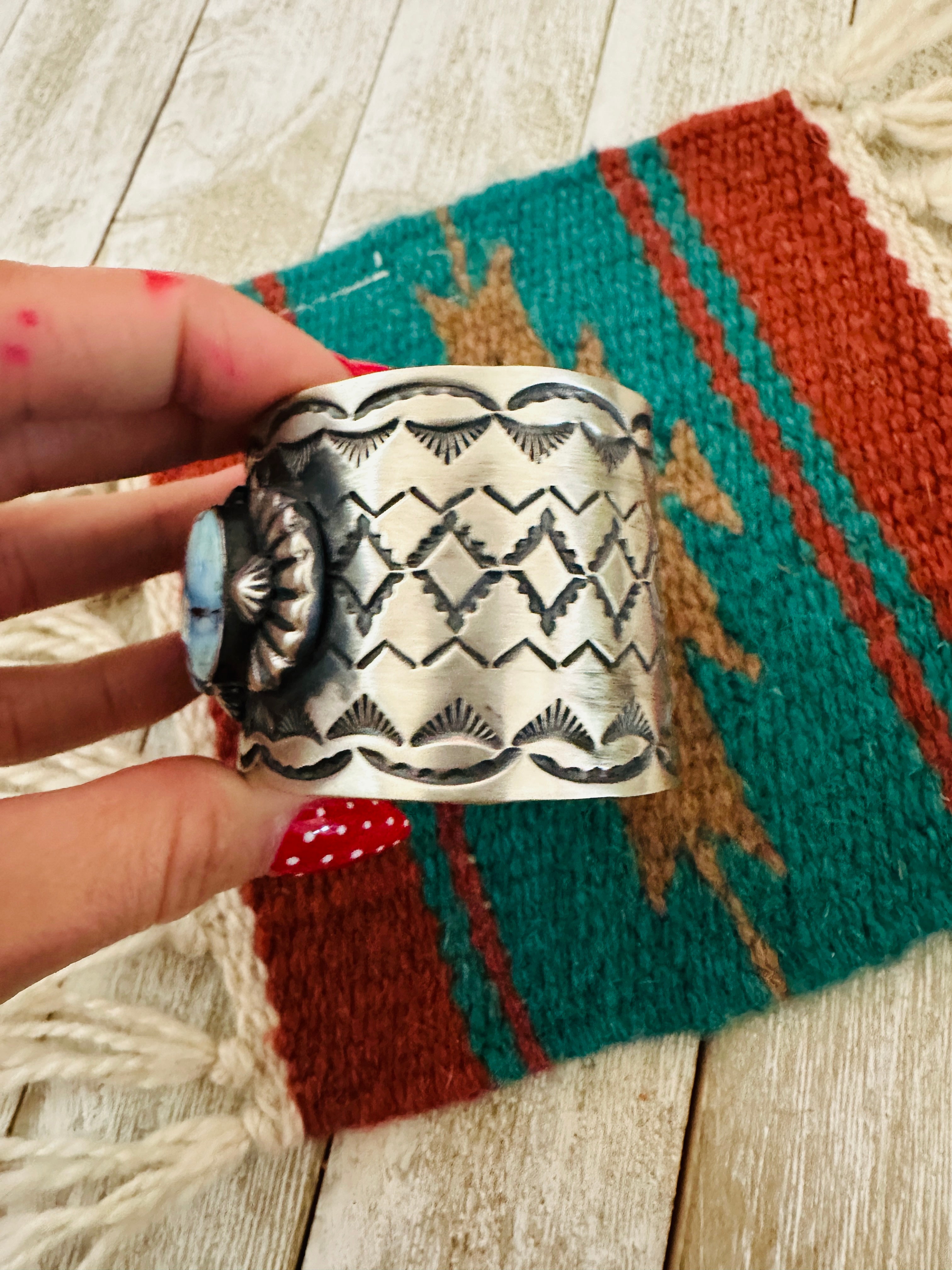Handcrafted Sterling Silver & Golden Hills Turquoise Cuff Bracelet by Chimney Butte /