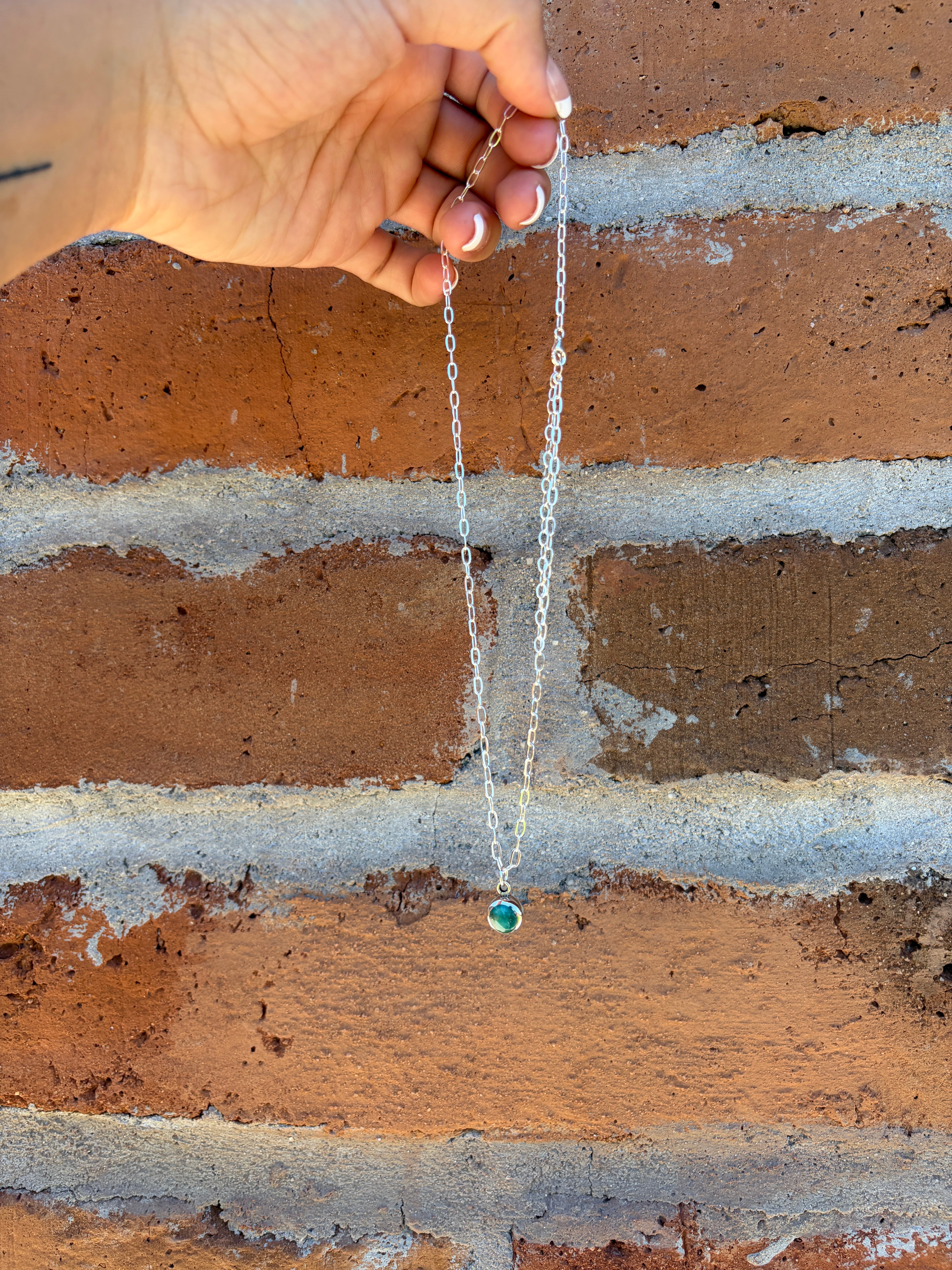Handmade Sterling Silver and Turquoise Chain Circle Necklace