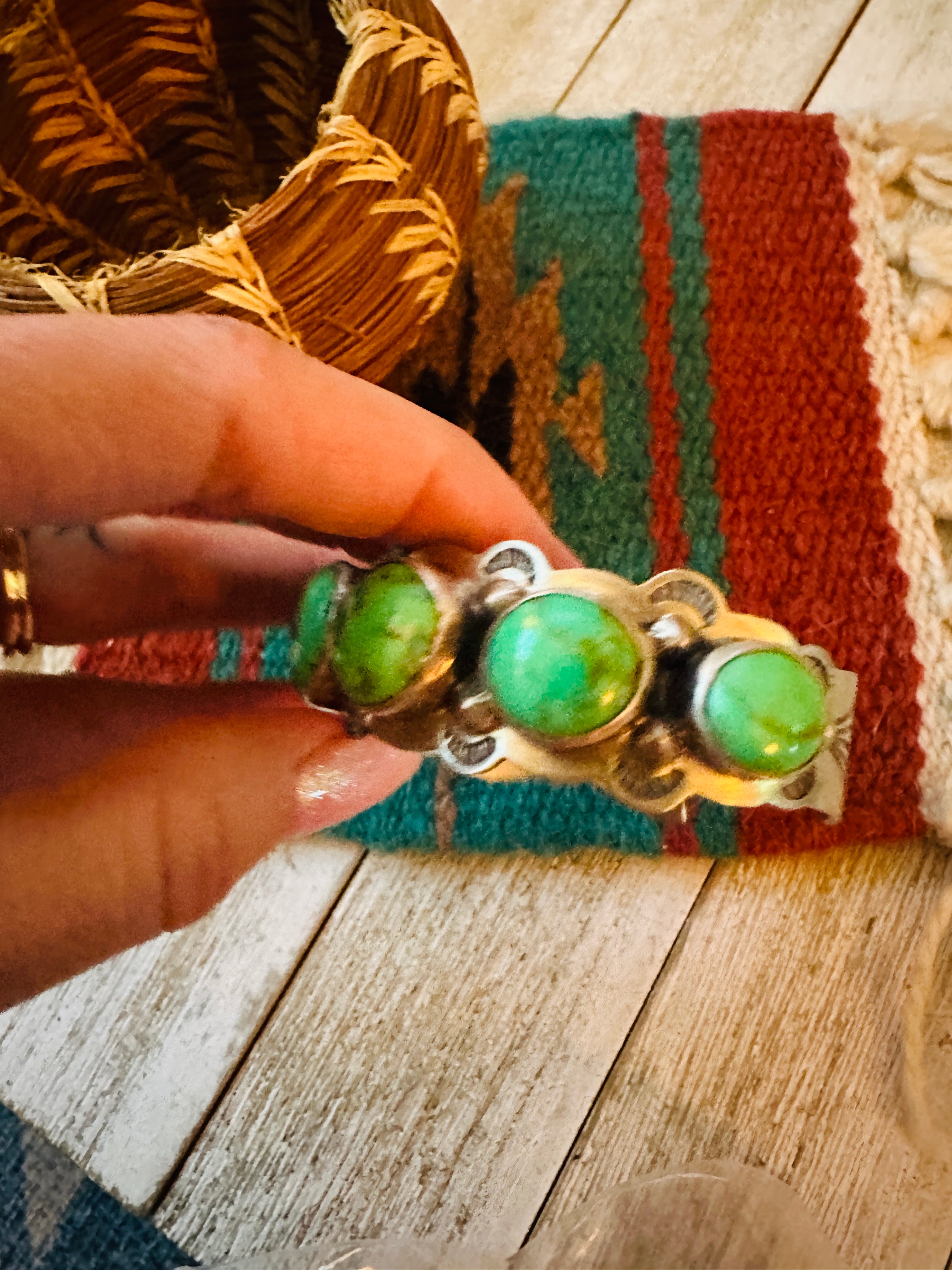 Handcrafted Green Kingman Turquoise & Sterling Silver Cuff Bracelet
