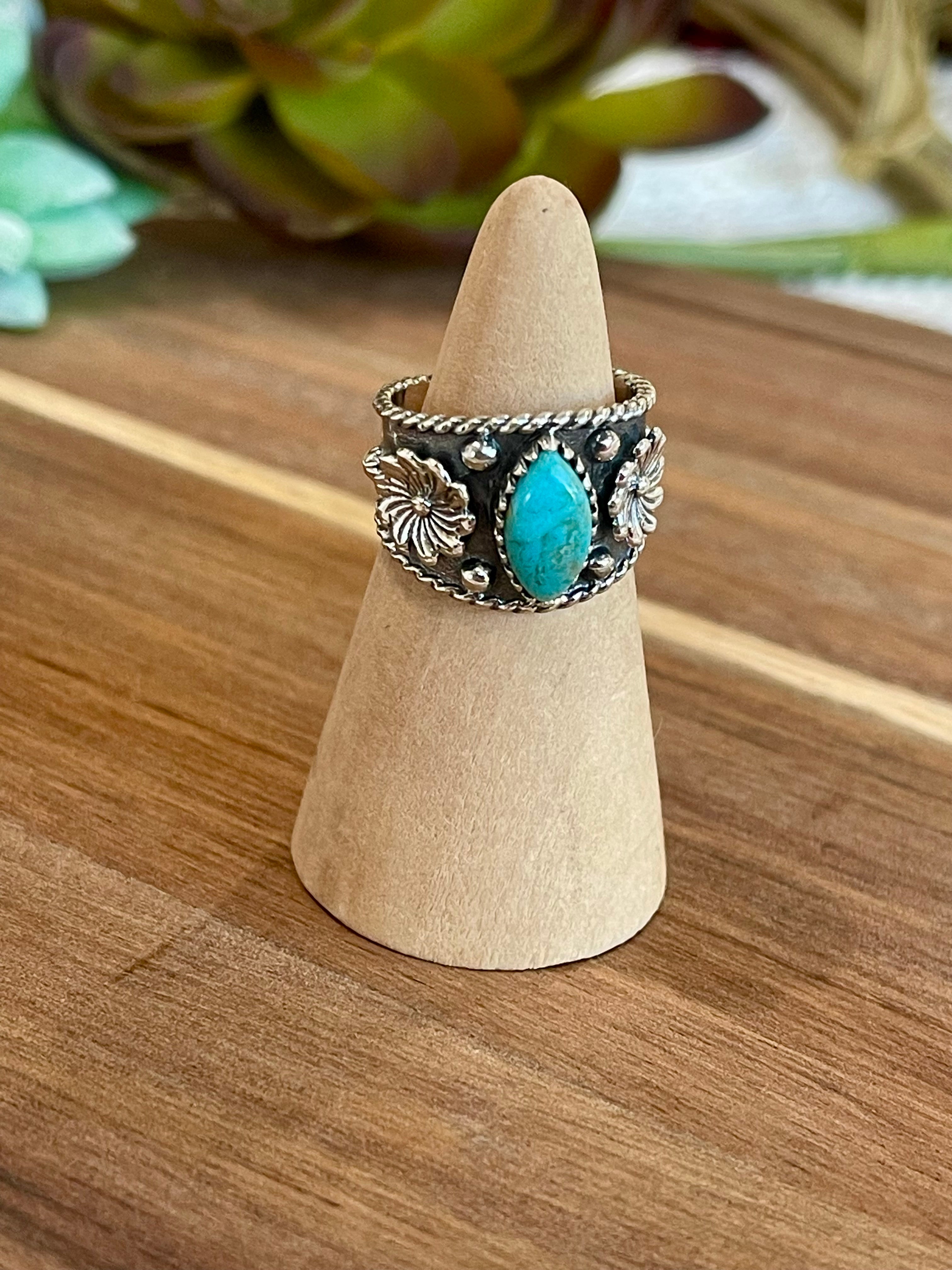 Beautiful Handmade Turquoise And Sterling Silver Adjustable  Ring