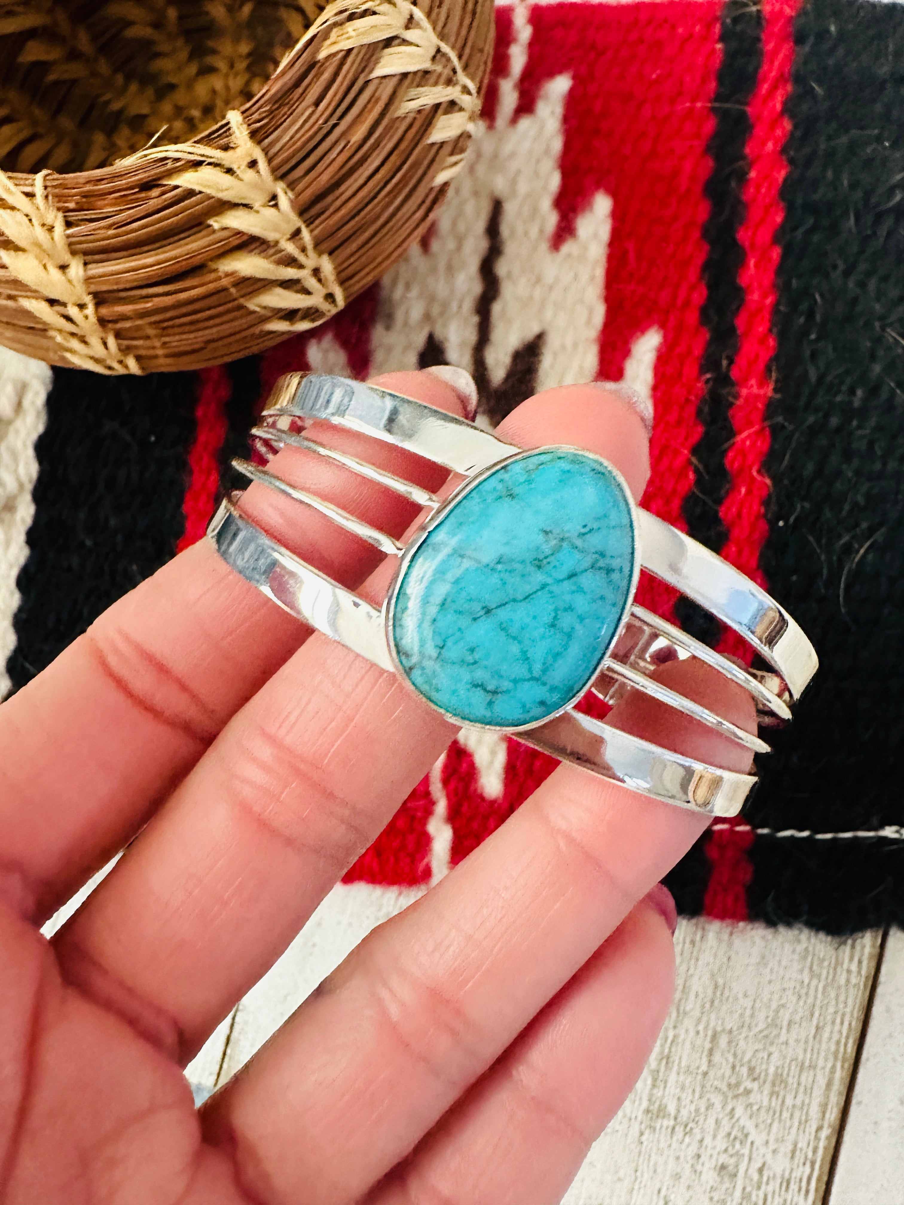 Navajo Kingman Turquoise & Sterling Silver Cuff Bracelet