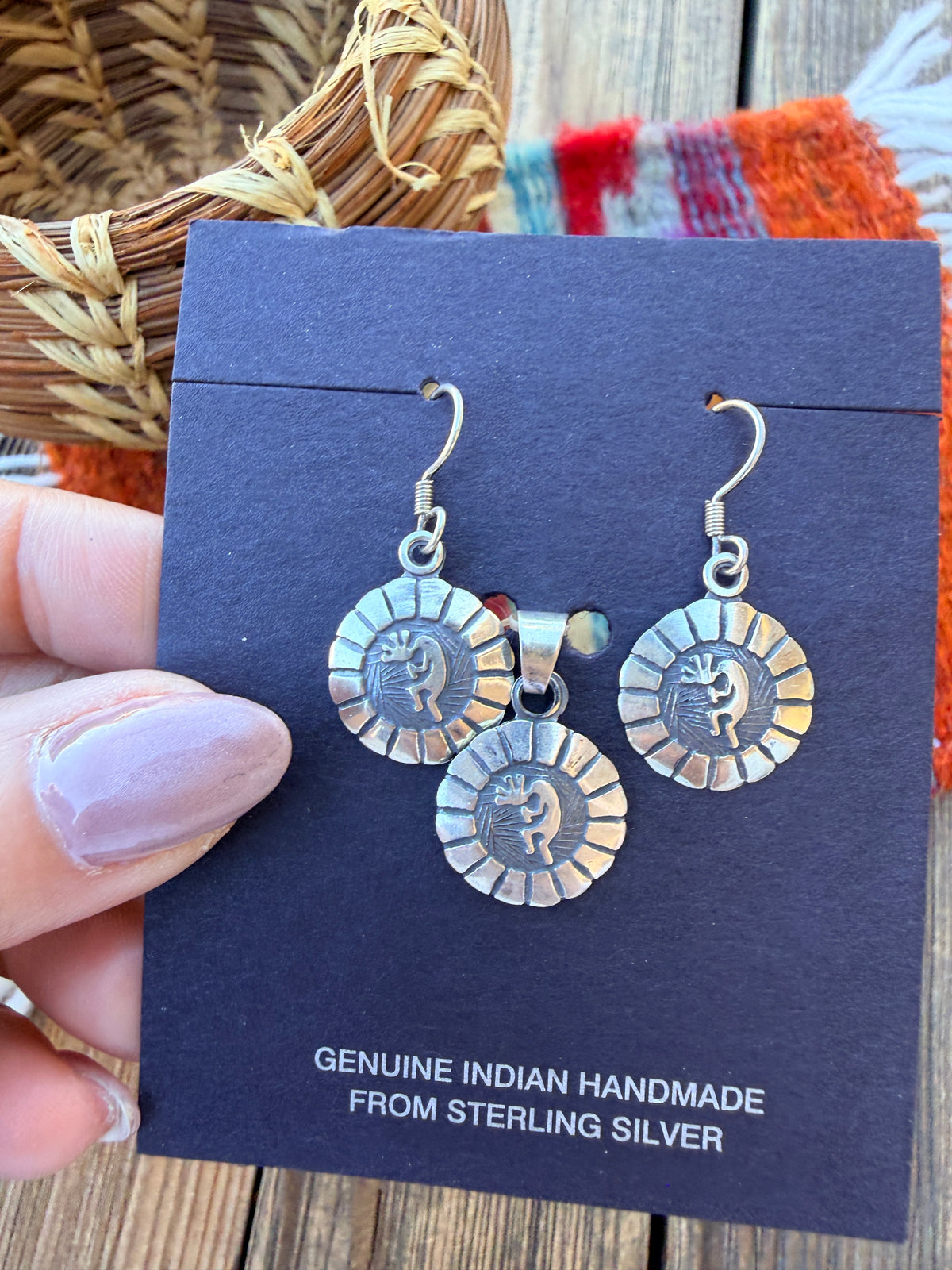 Handcrafted Sterling Silver Kokopelli Earring and Pendant Set