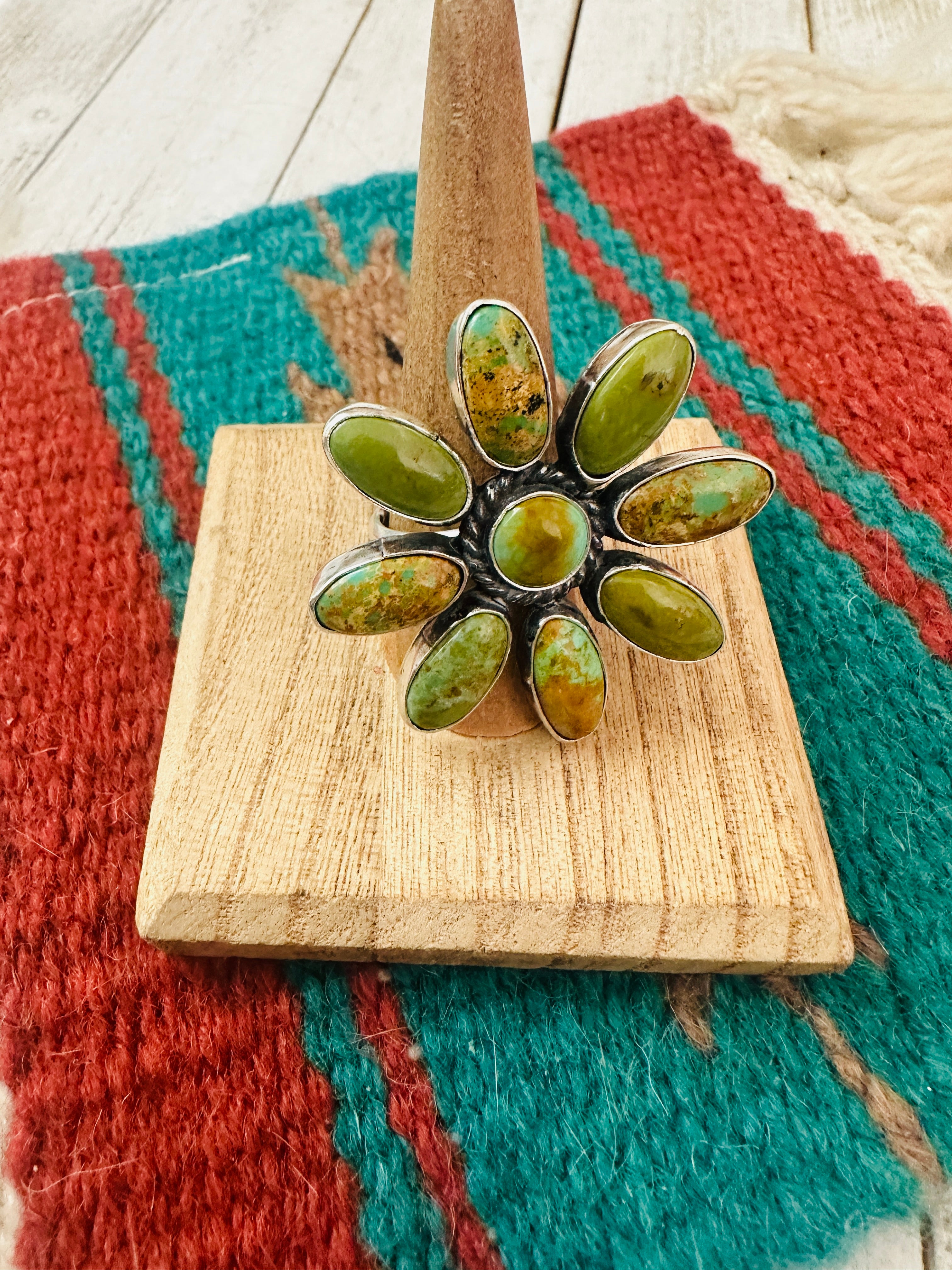 Navajo Sterling Silver & Turquoise Adjustable Flower Ring