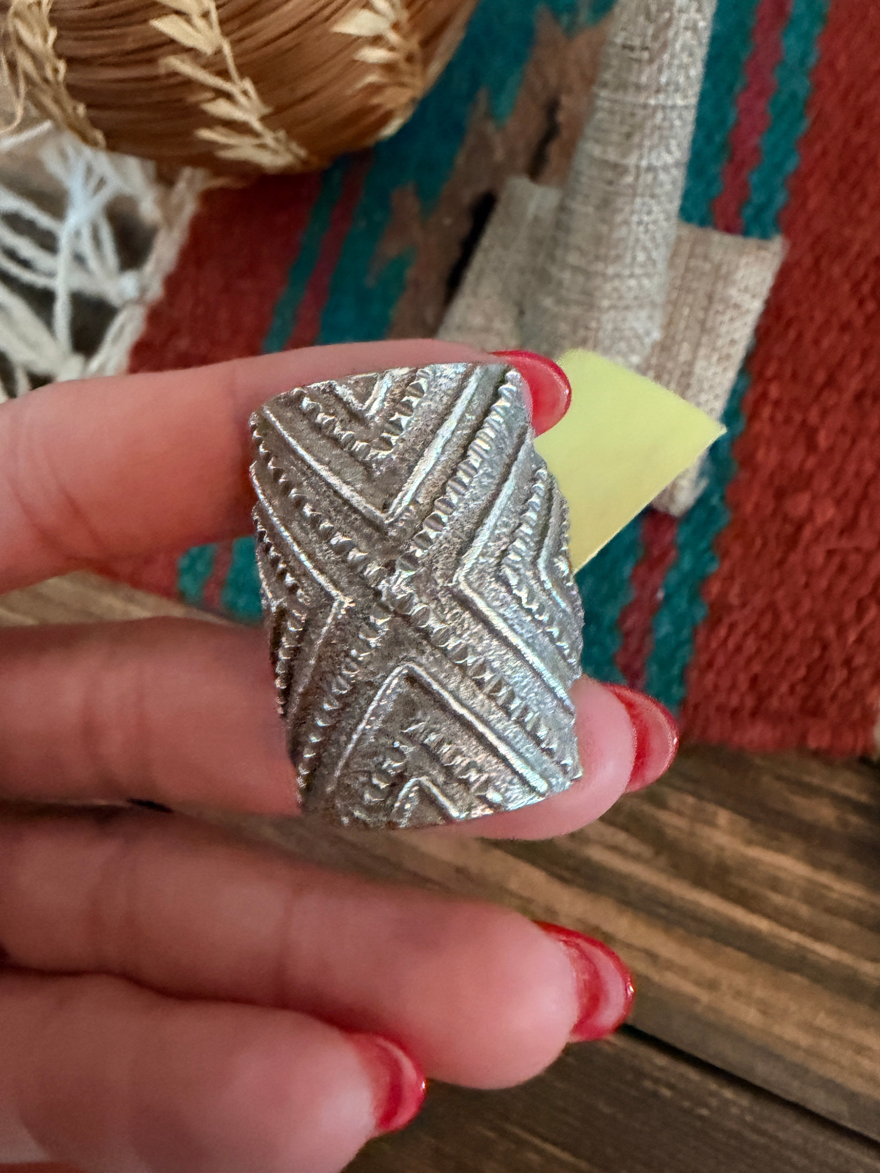Old Pawn Handcrafted Sterling Silver Tufa Cast Cigar Band Ring Size 11