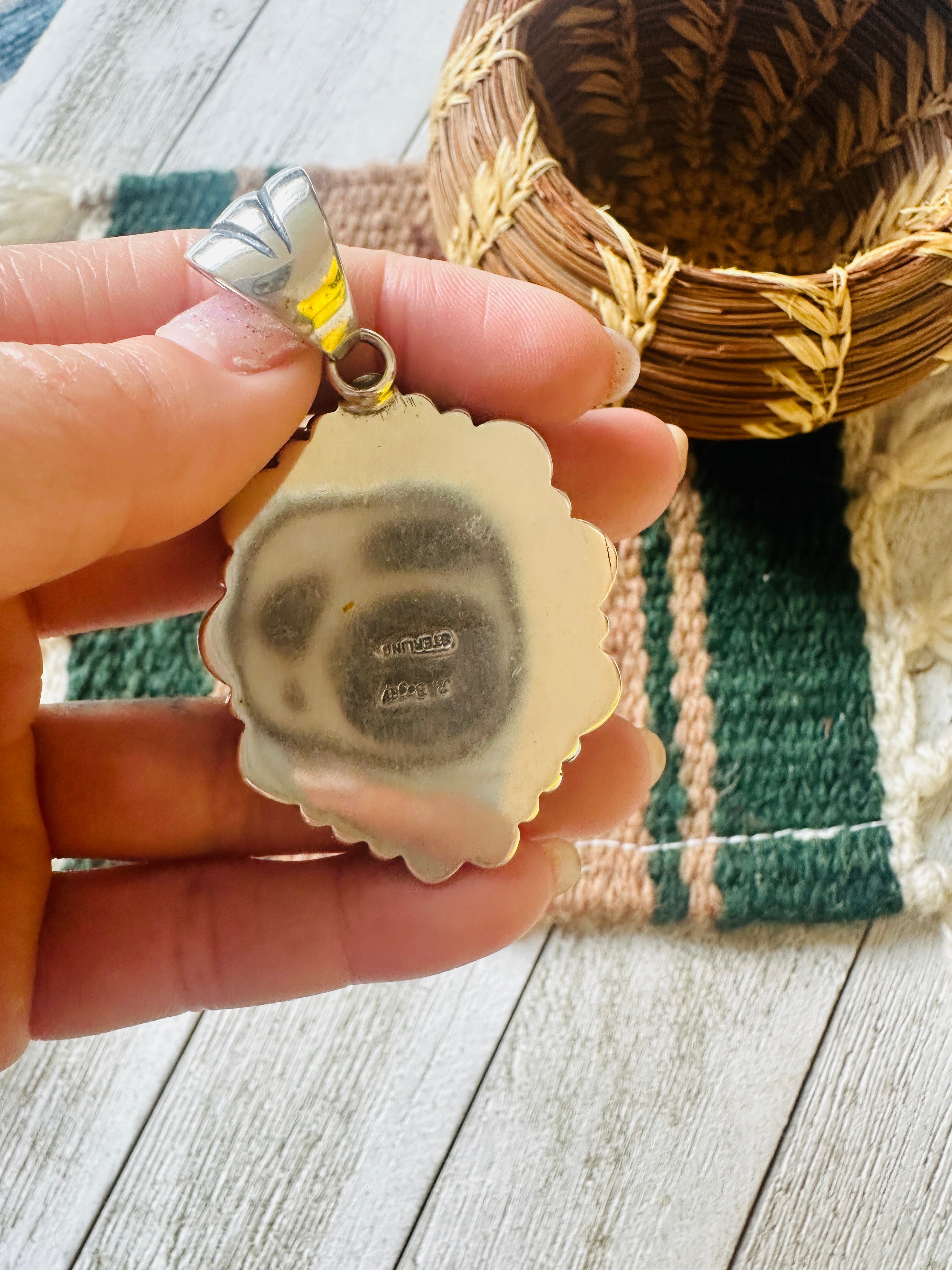 Navajo White Buffalo and Sterling Silver Pendant