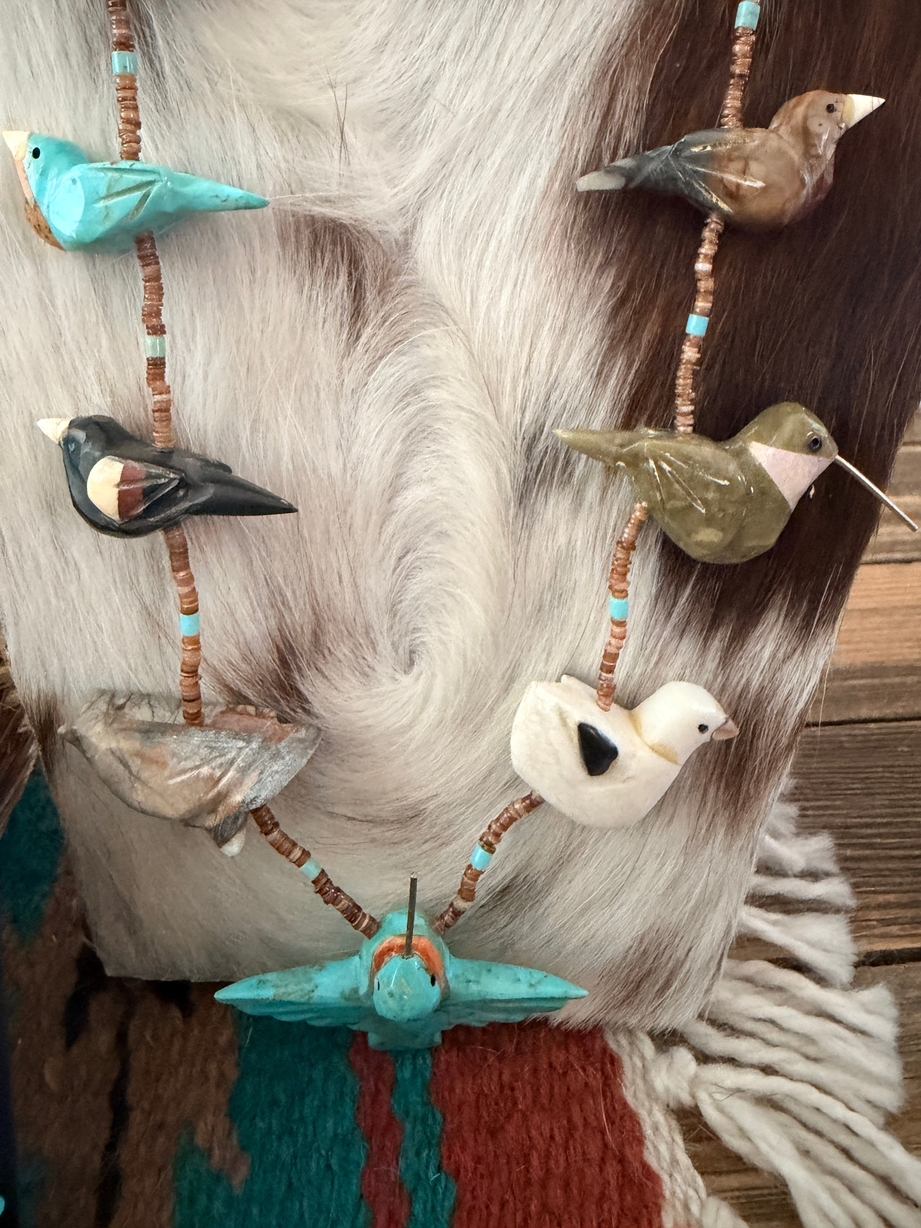 Old Pawn Handcrafted Multi Stone Fetish Bird Beaded 30” Necklace and Earring Set