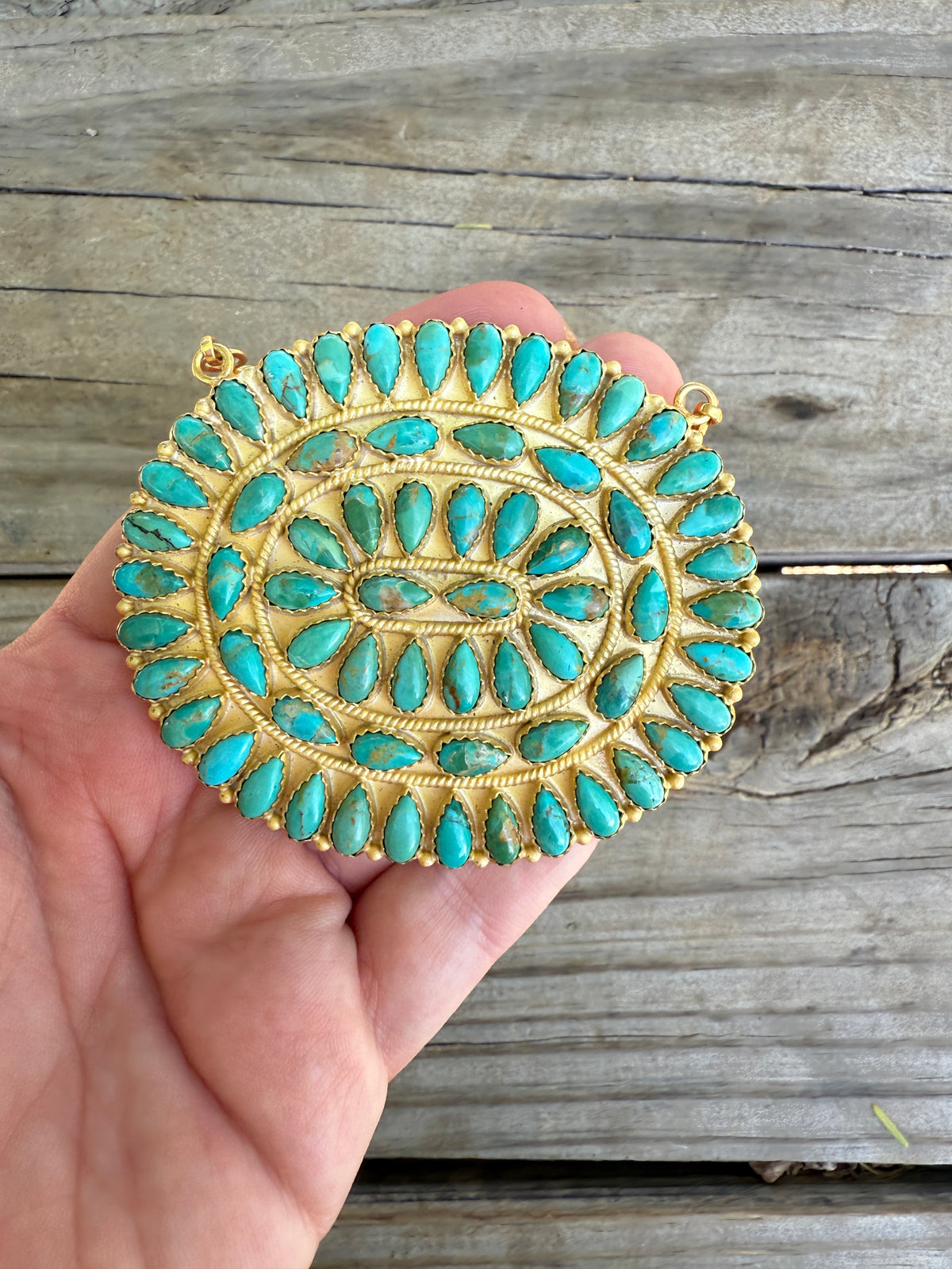 “The Golden Collection” Handmade Gold Plated Sterling Silver Kingman Turquoise Cluster Necklace