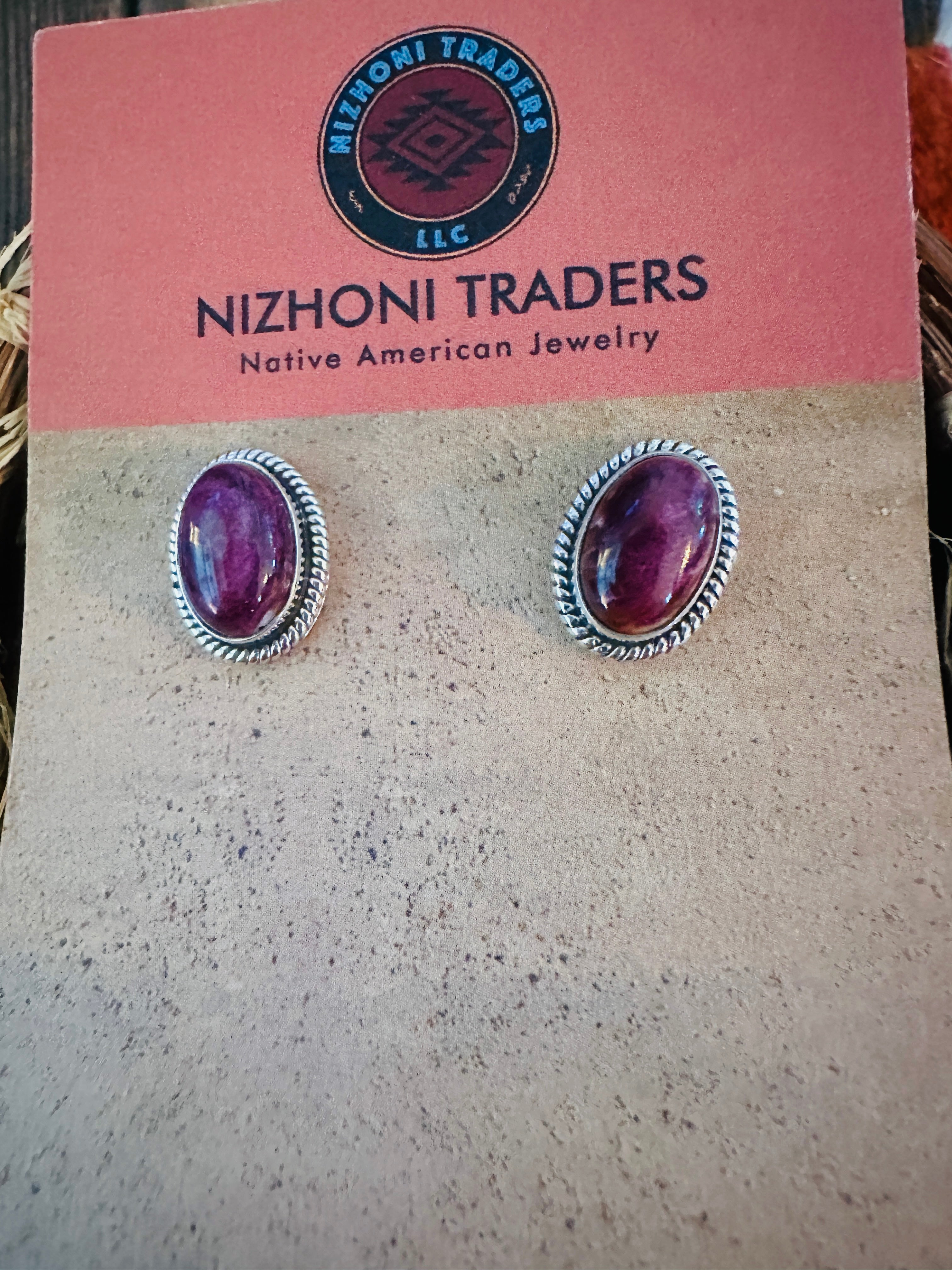 Handcrafted Purple Spiny & Sterling Silver Stud Earrings