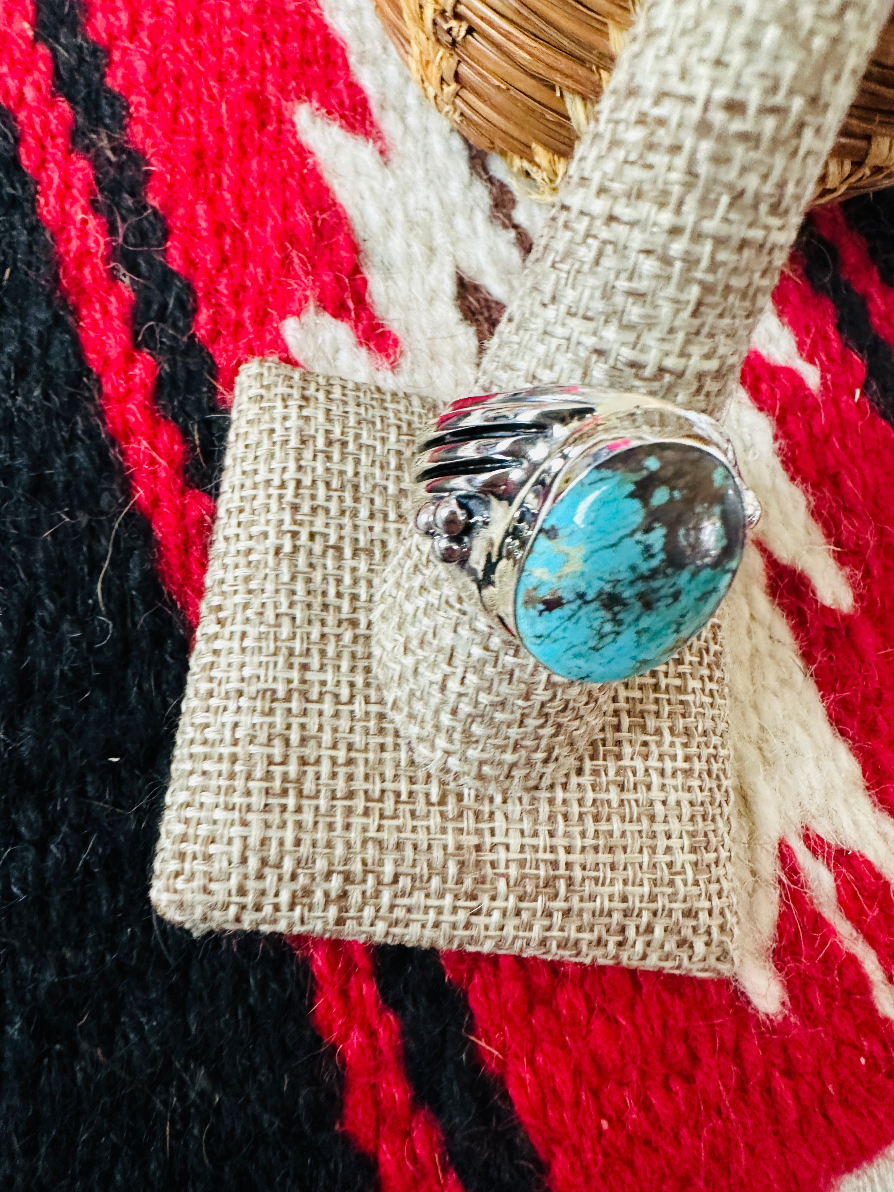 Handcrafted Turquoise & Sterling Silver Cigar Band Ring Size 9.5