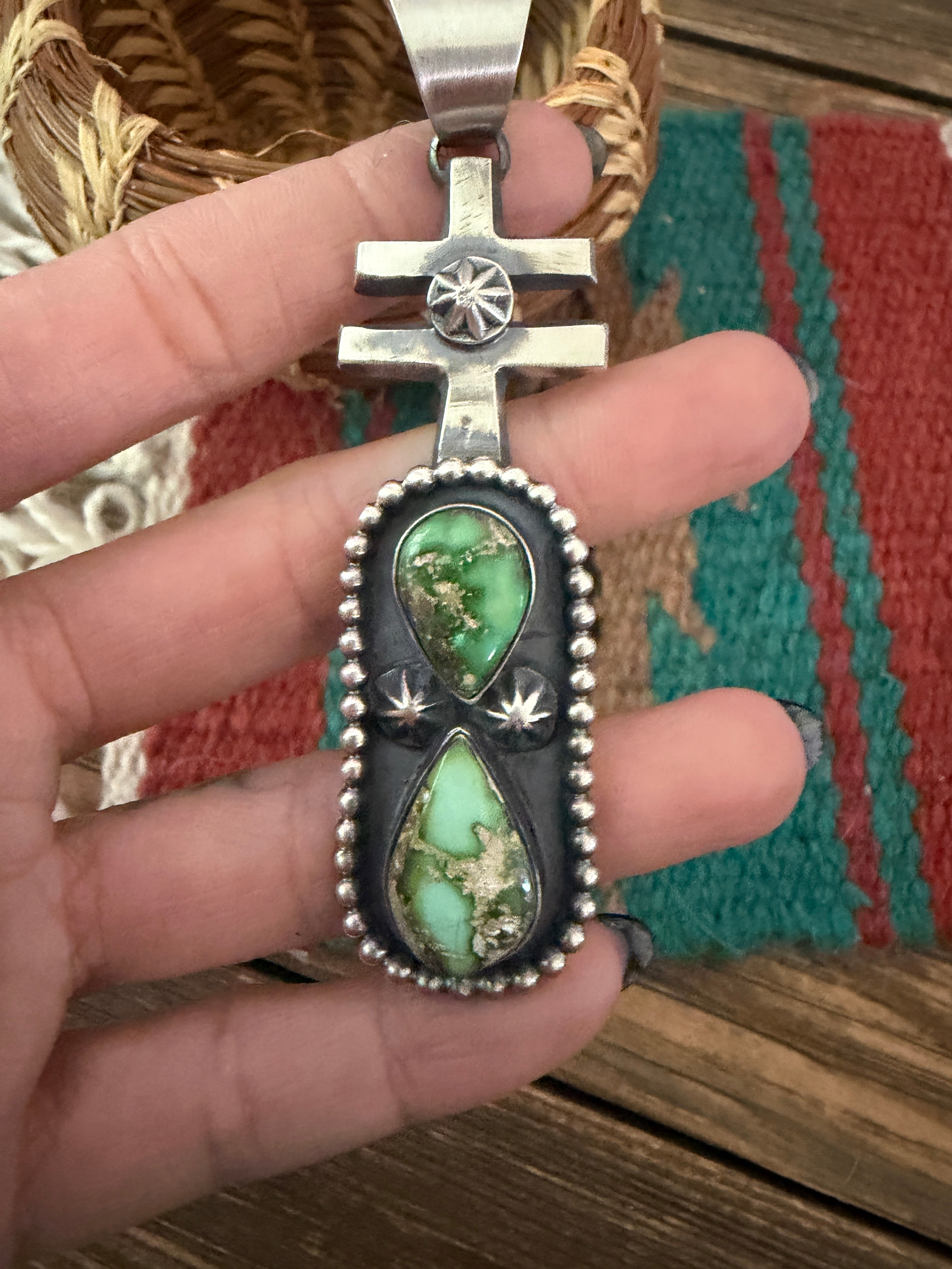 Handcrafted Sterling Silver & Sonoran Gold Turquoise Pendant by Chimney Butte