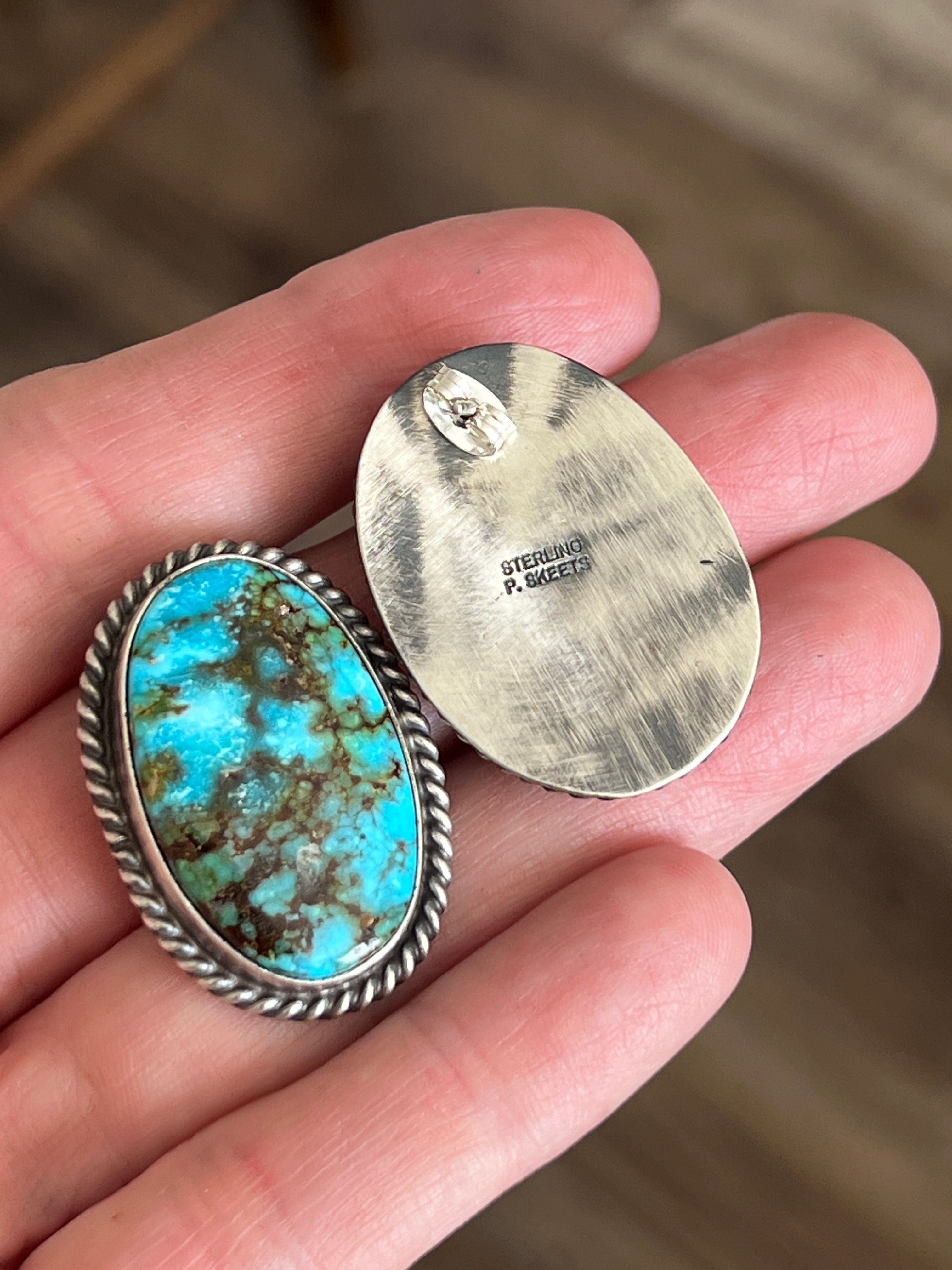 Handcrafted Sterling Silver and Birdseye Kingman Turquoise Y-Style Lariat Necklace and Earrings Set by Peggy Skeets