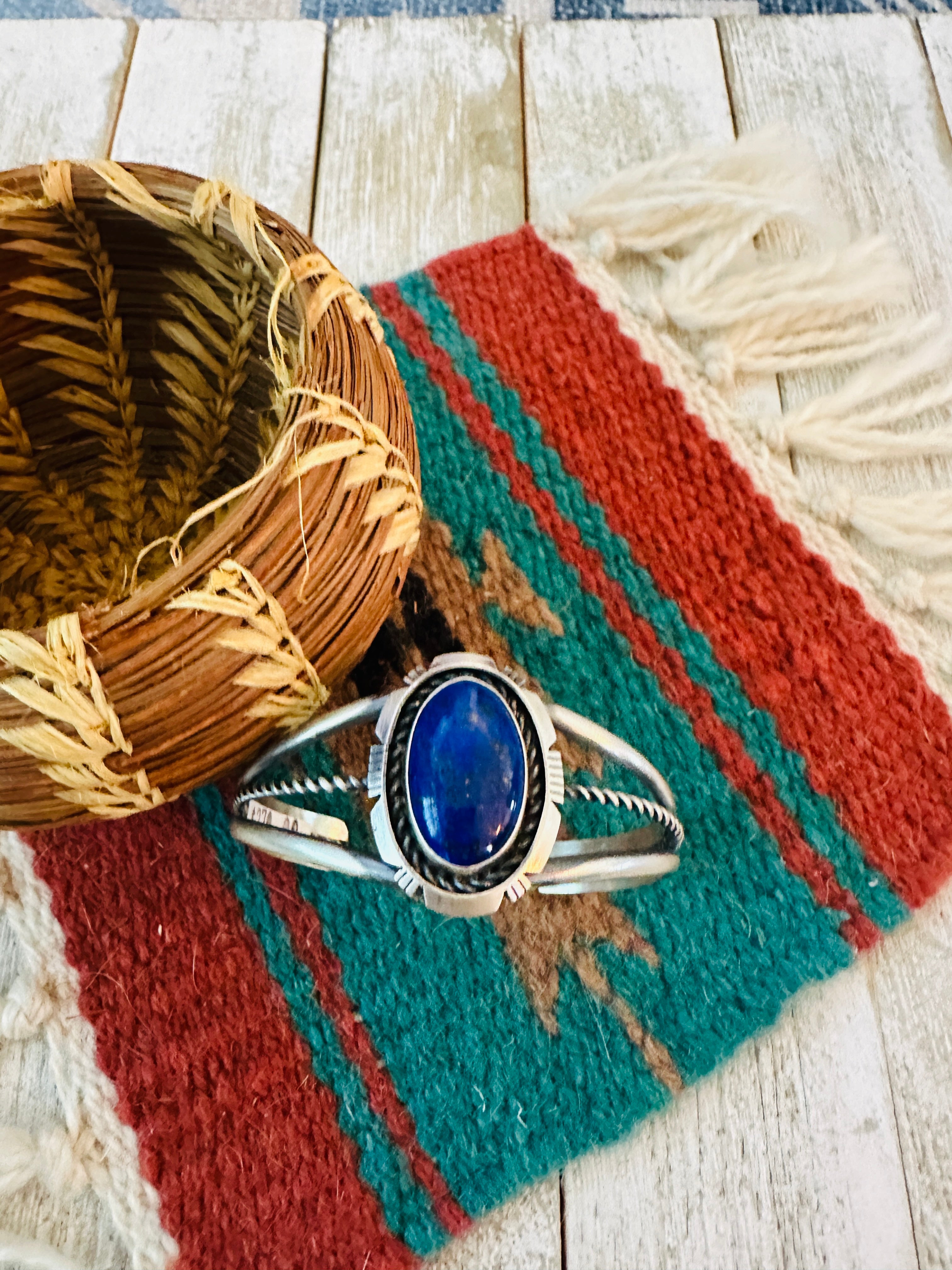 Handcrafted Sterling Silver & Lapis Cuff Bracelet by Eli Skeets