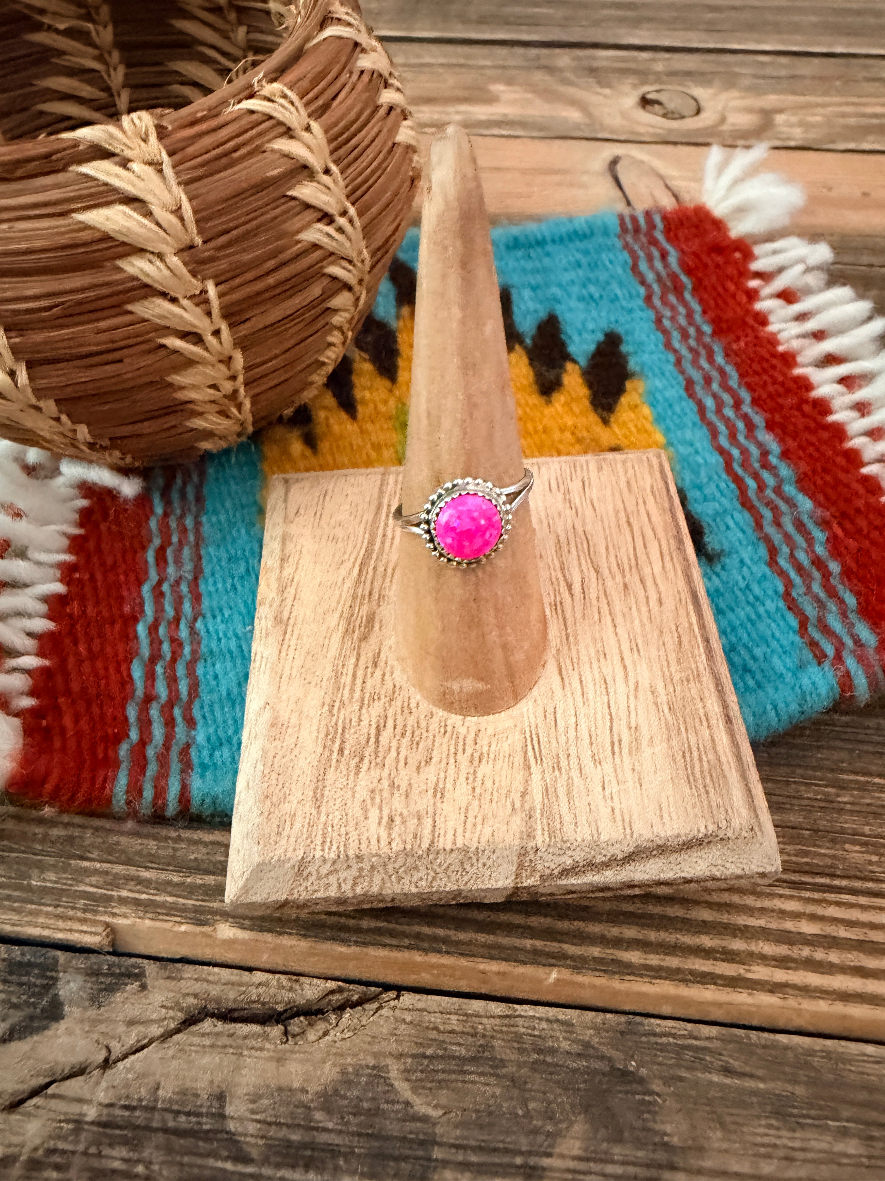 Handcrafted Pink Opal & Sterling Silver Ring