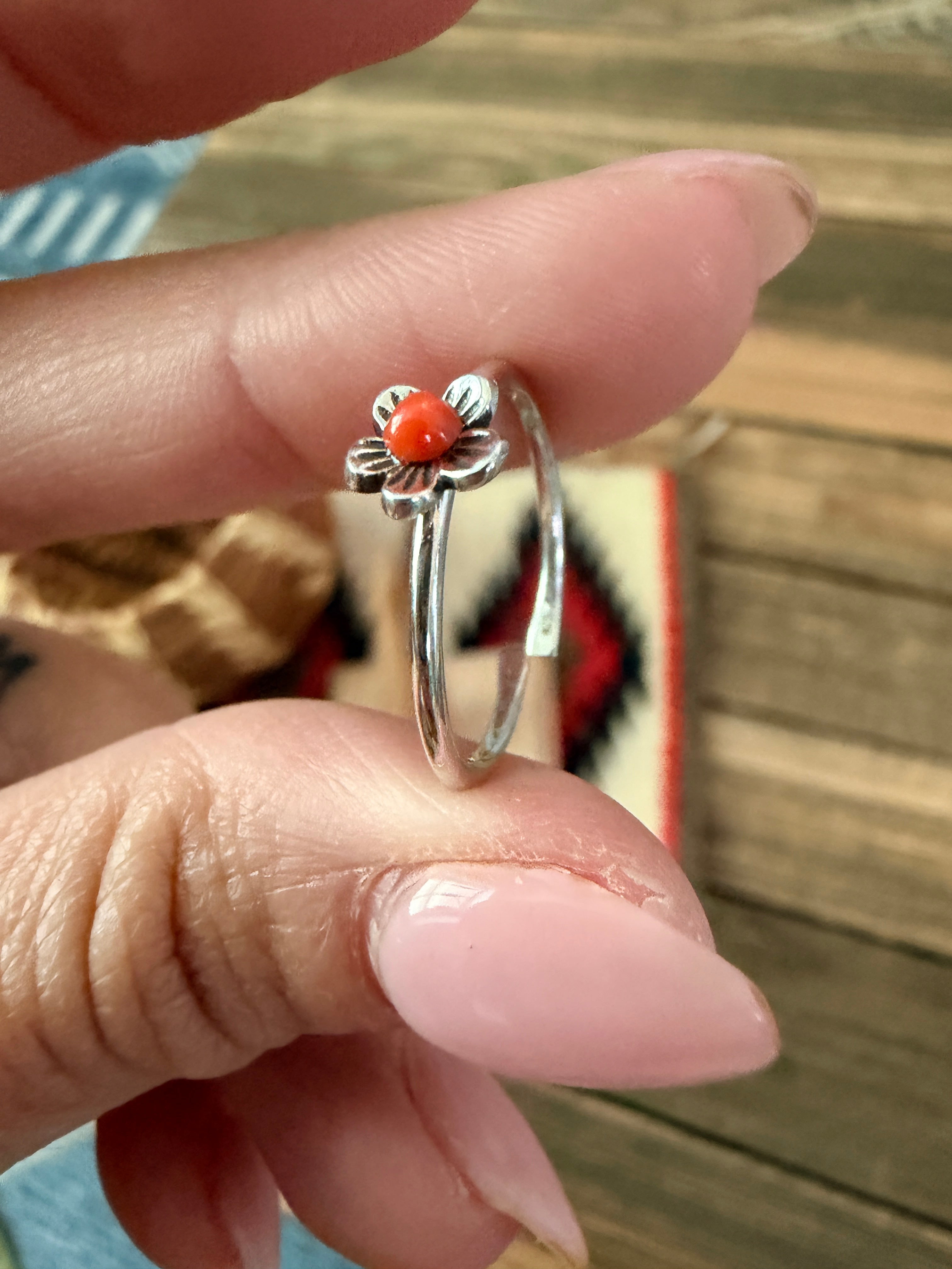 Handmade Sterling Silver & Carnelian Adjustable Flower Ring