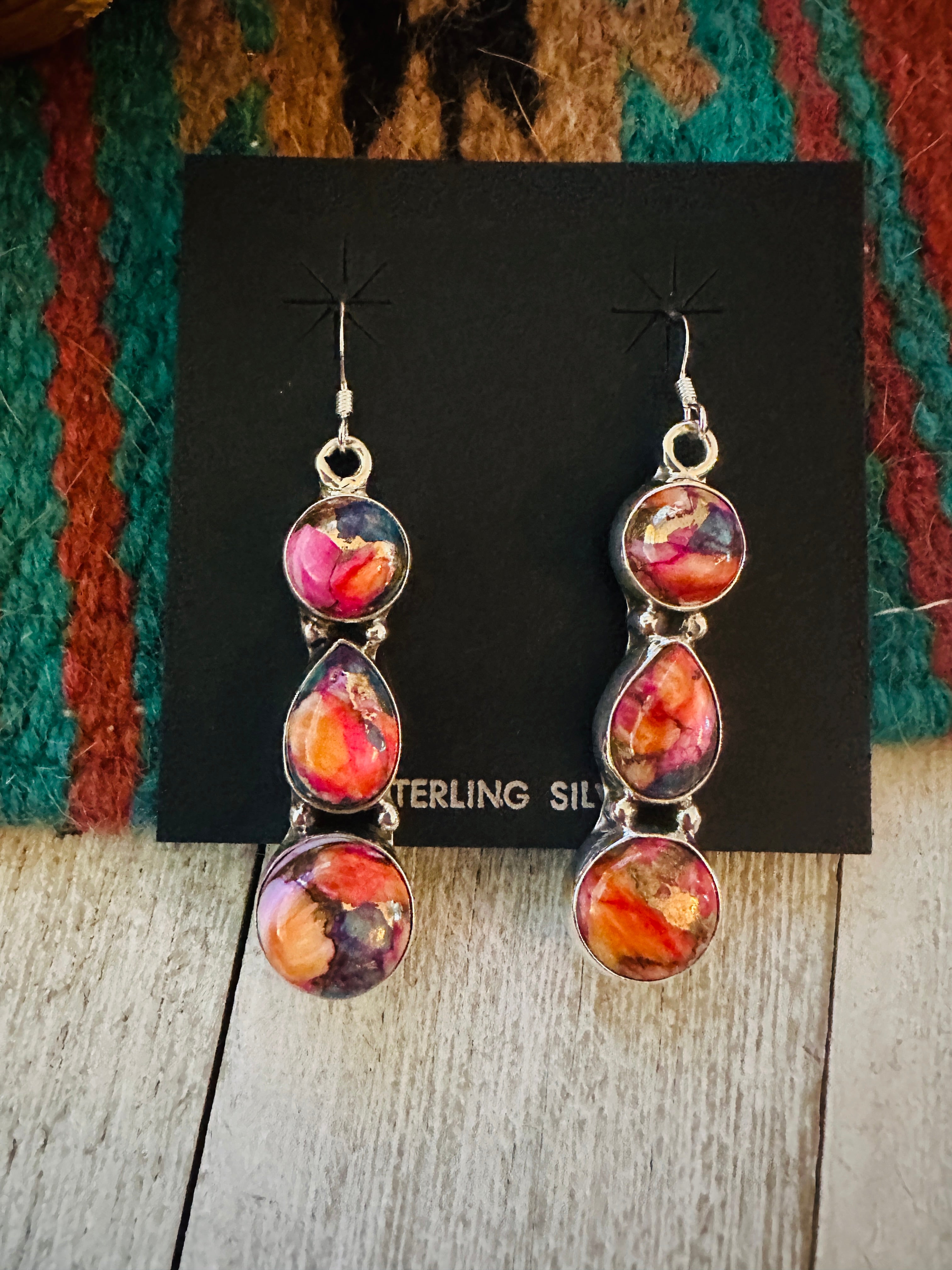 Navajo Sterling Silver & Pink Dream Mojave Dangle Earrings