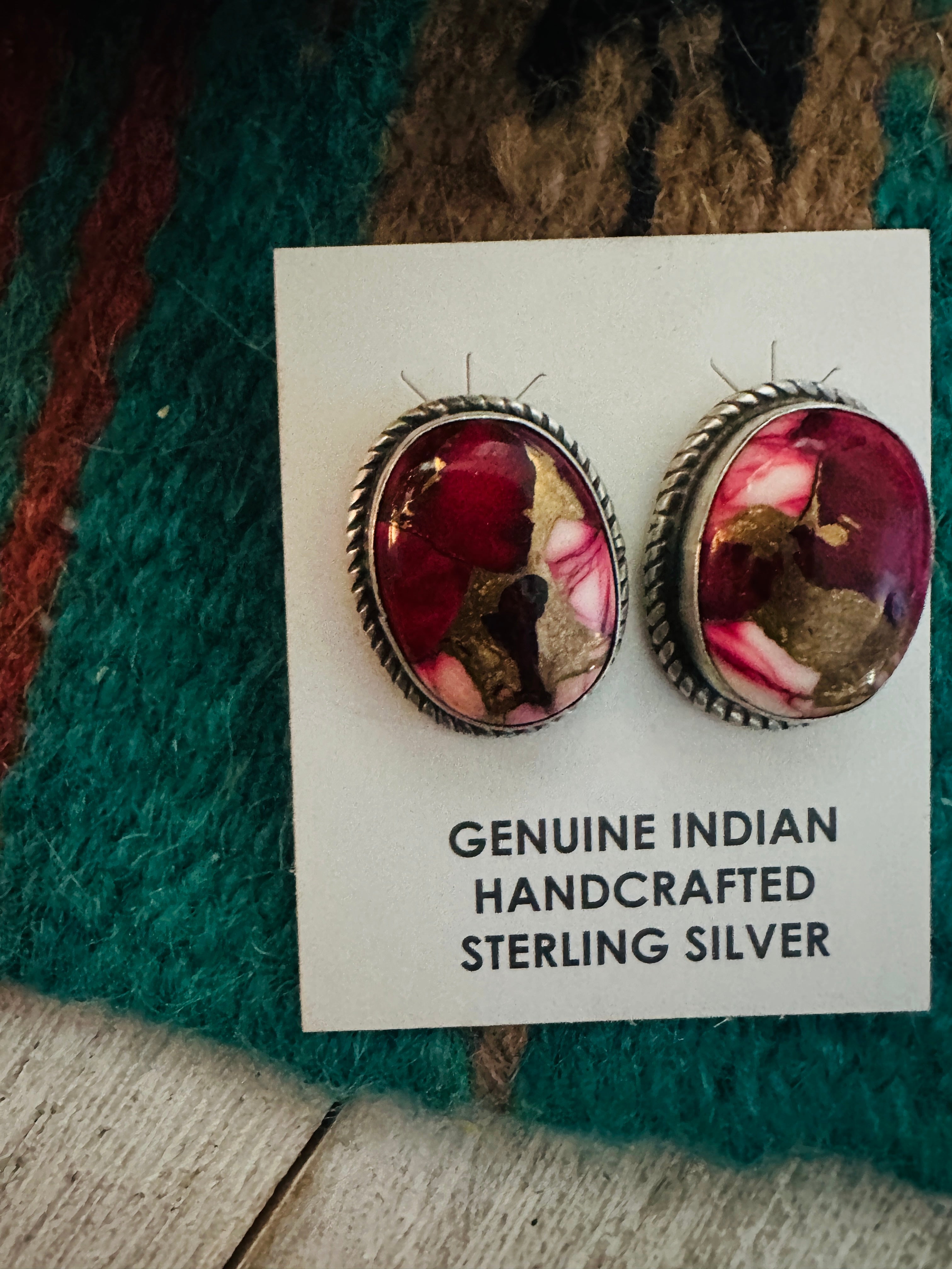 Navajo Sterling Silver & Pink Dahlia Post Earrings