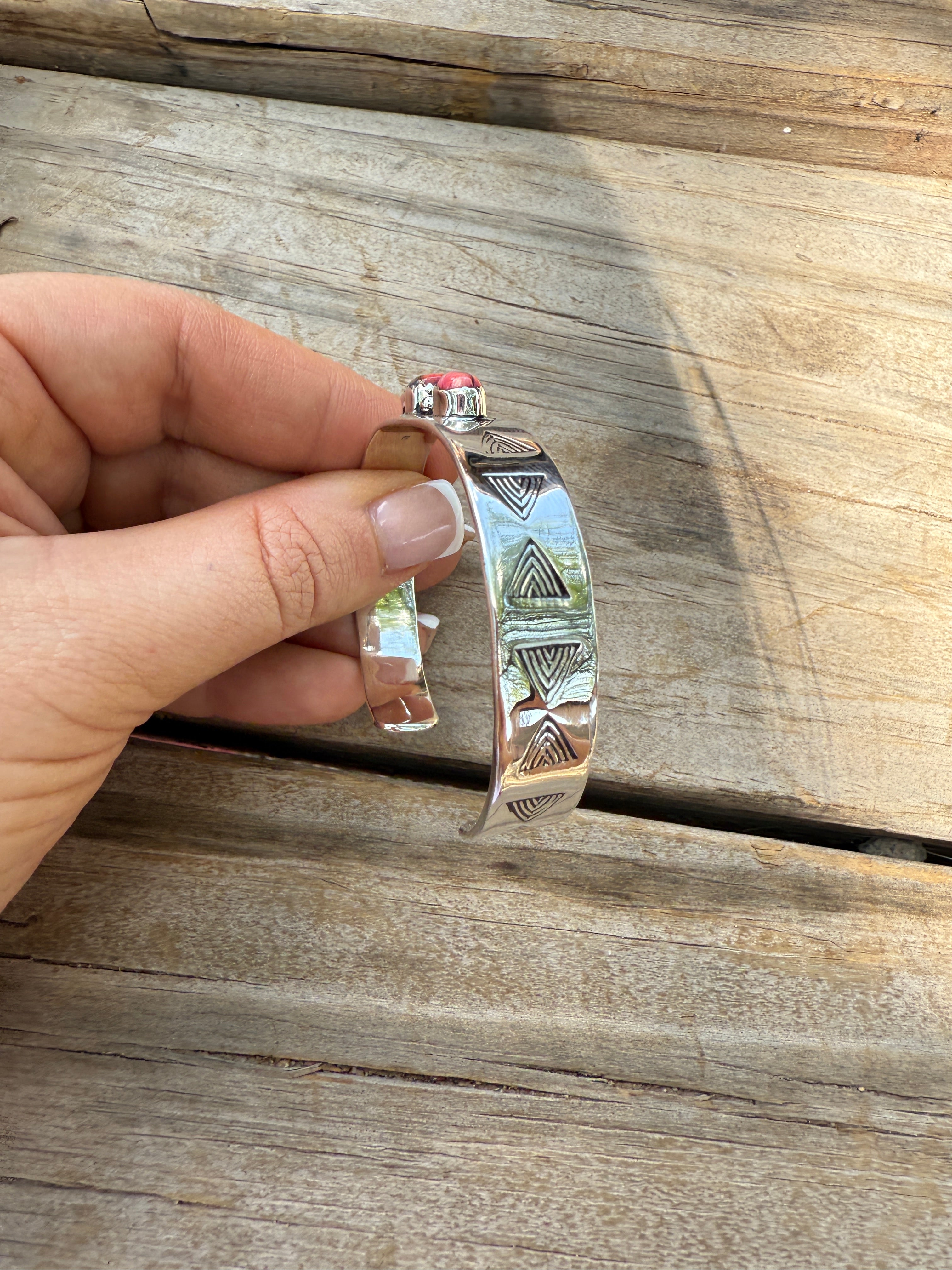 Handmade Sterling Silver & Pink Dream Mojave Cuff Bracelet