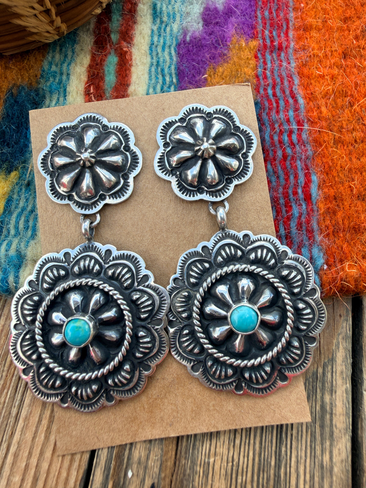 Handcrafted Turquoise & Sterling Silver Concho Dangle Earrings
