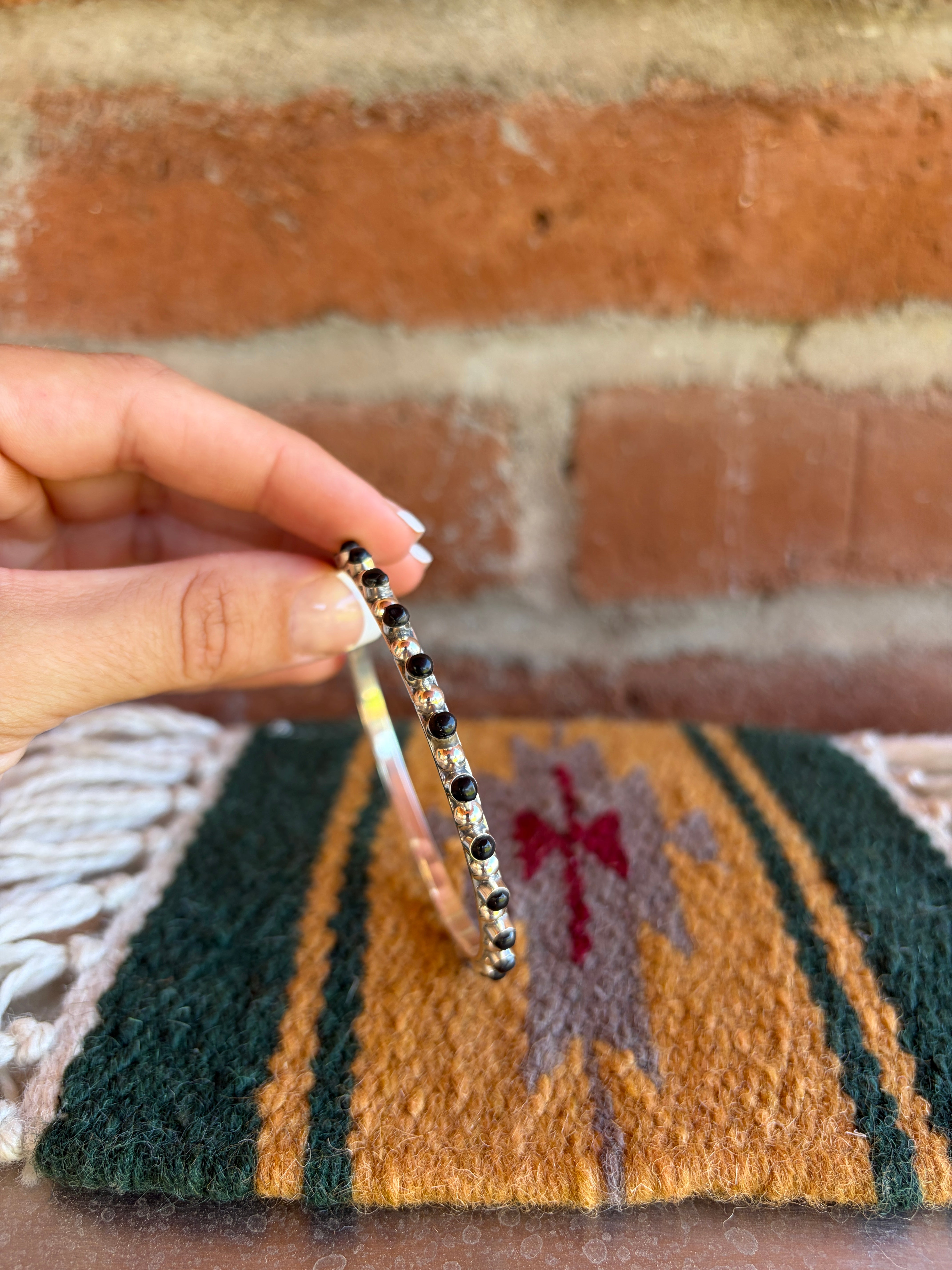 Handmade Onyx & Sterling Silver Bangle Bracelet