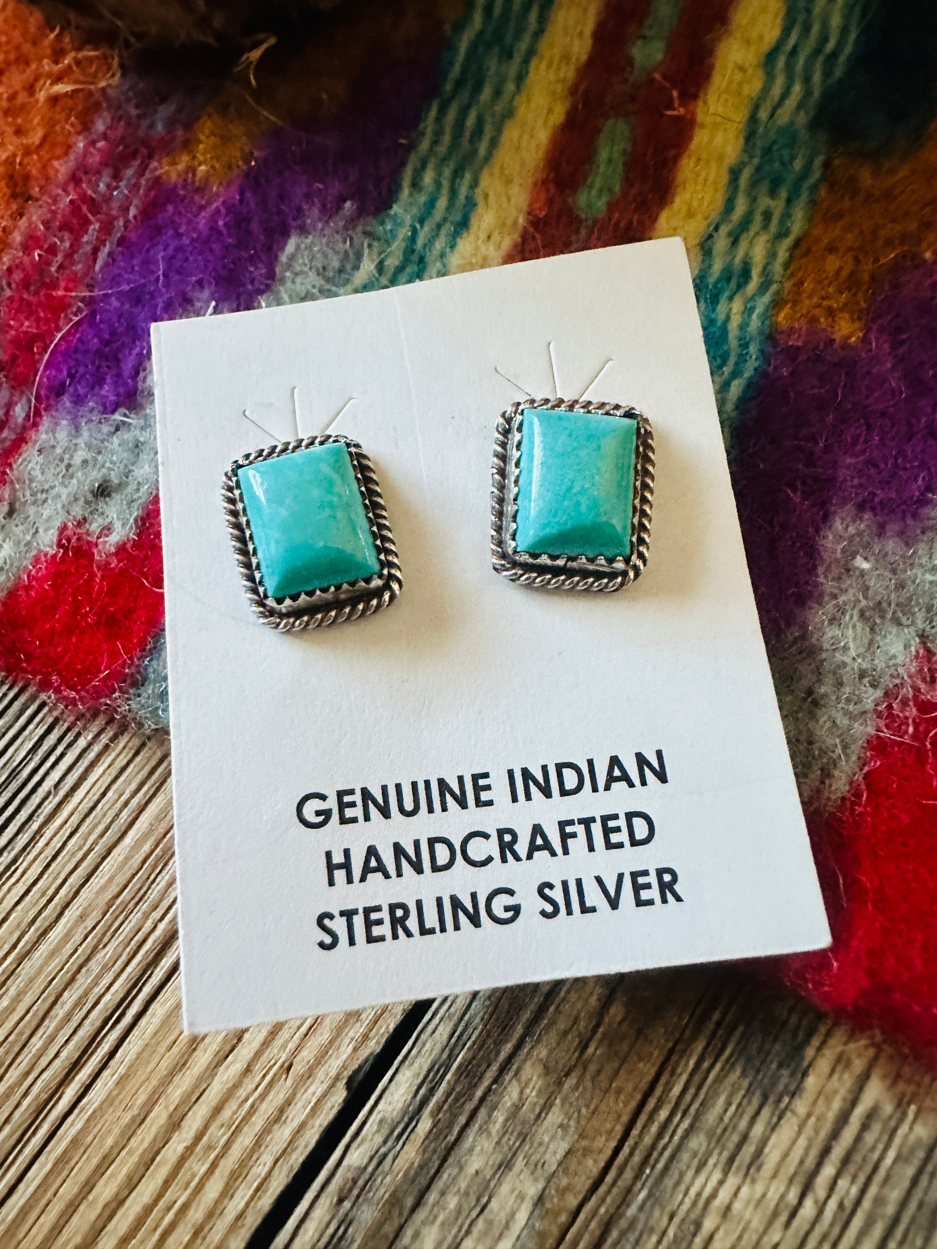 Handcrafted Turquoise & Sterling Silver Rectangle Stud Earrings
