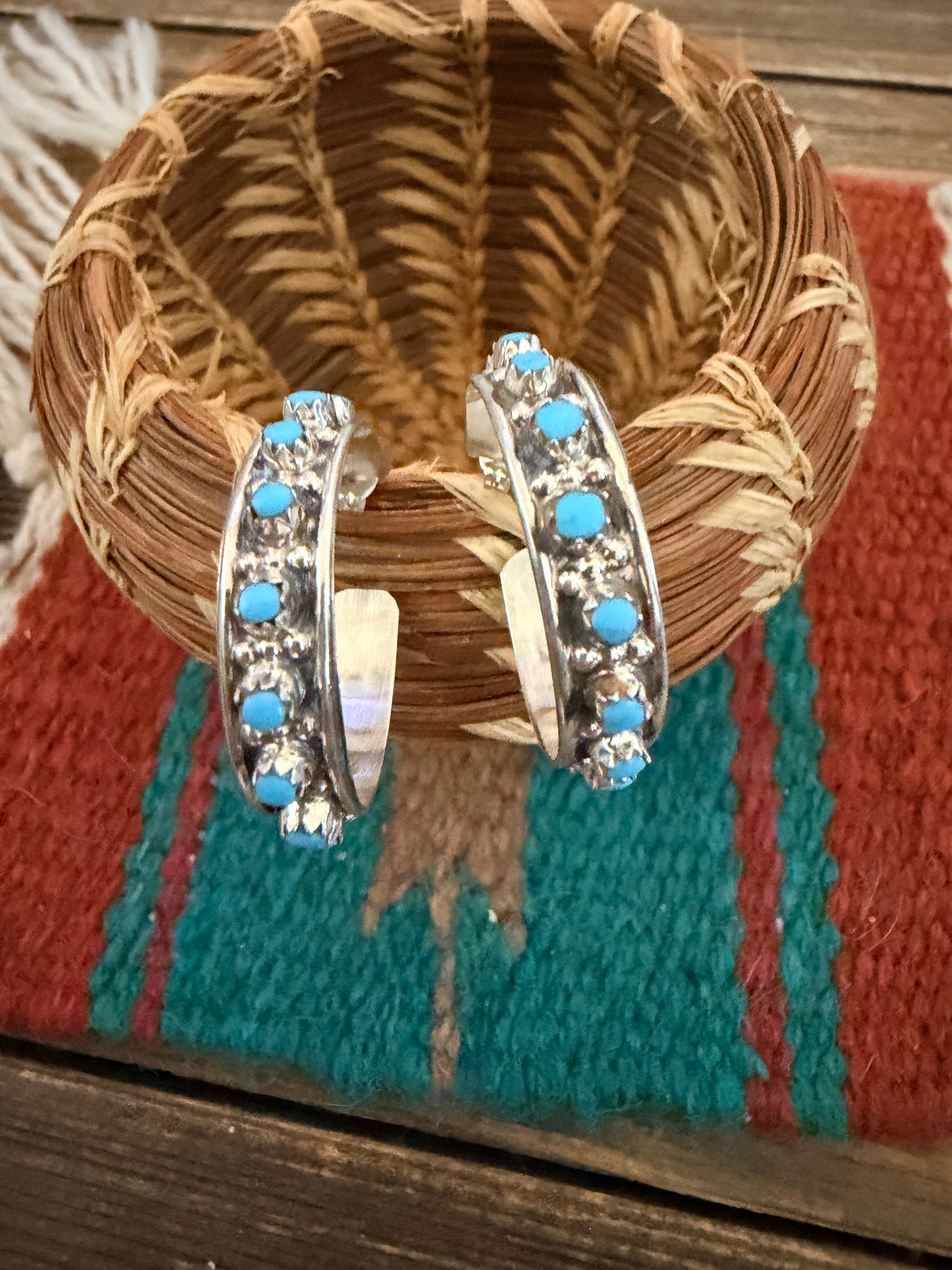 Handcrafted Turquoise & Sterling Silver Hoop Earrings